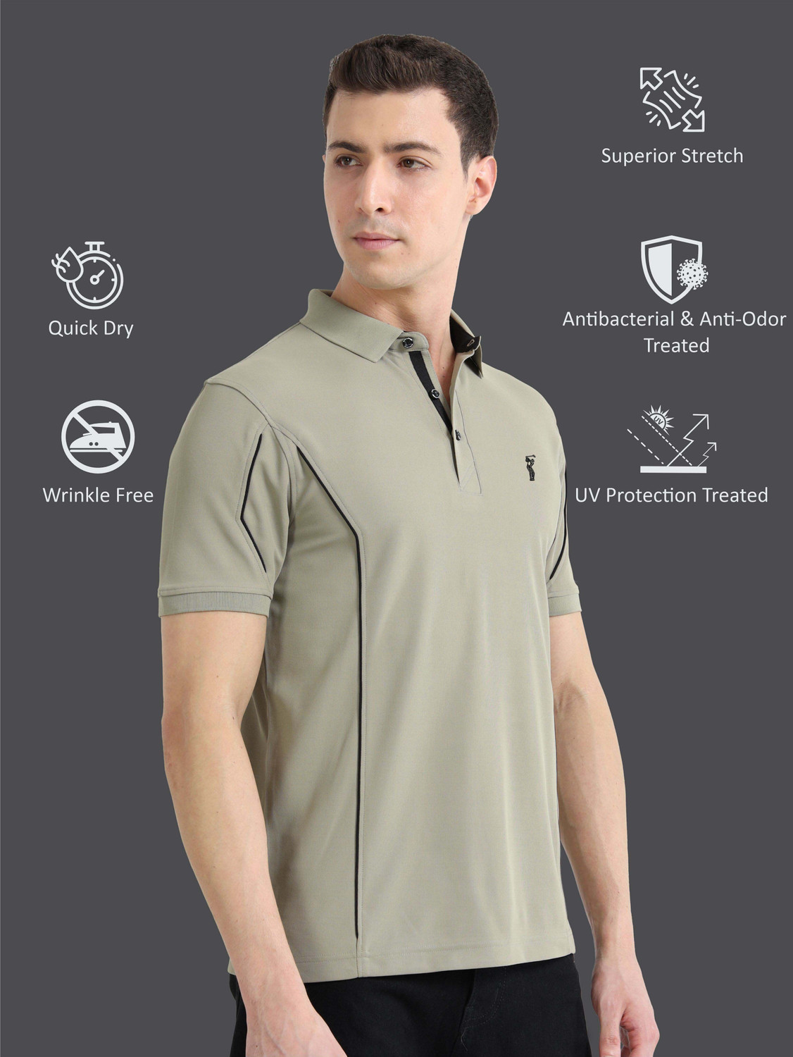 Image of Stellers Solid Men Polo Neck Grey T-Shirt