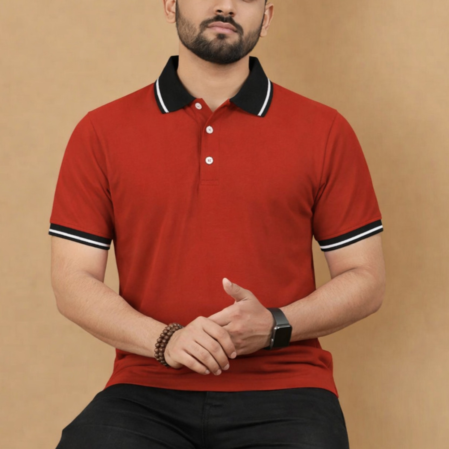 Image of true habit Colorblock Men Polo Neck Black T-Shirt