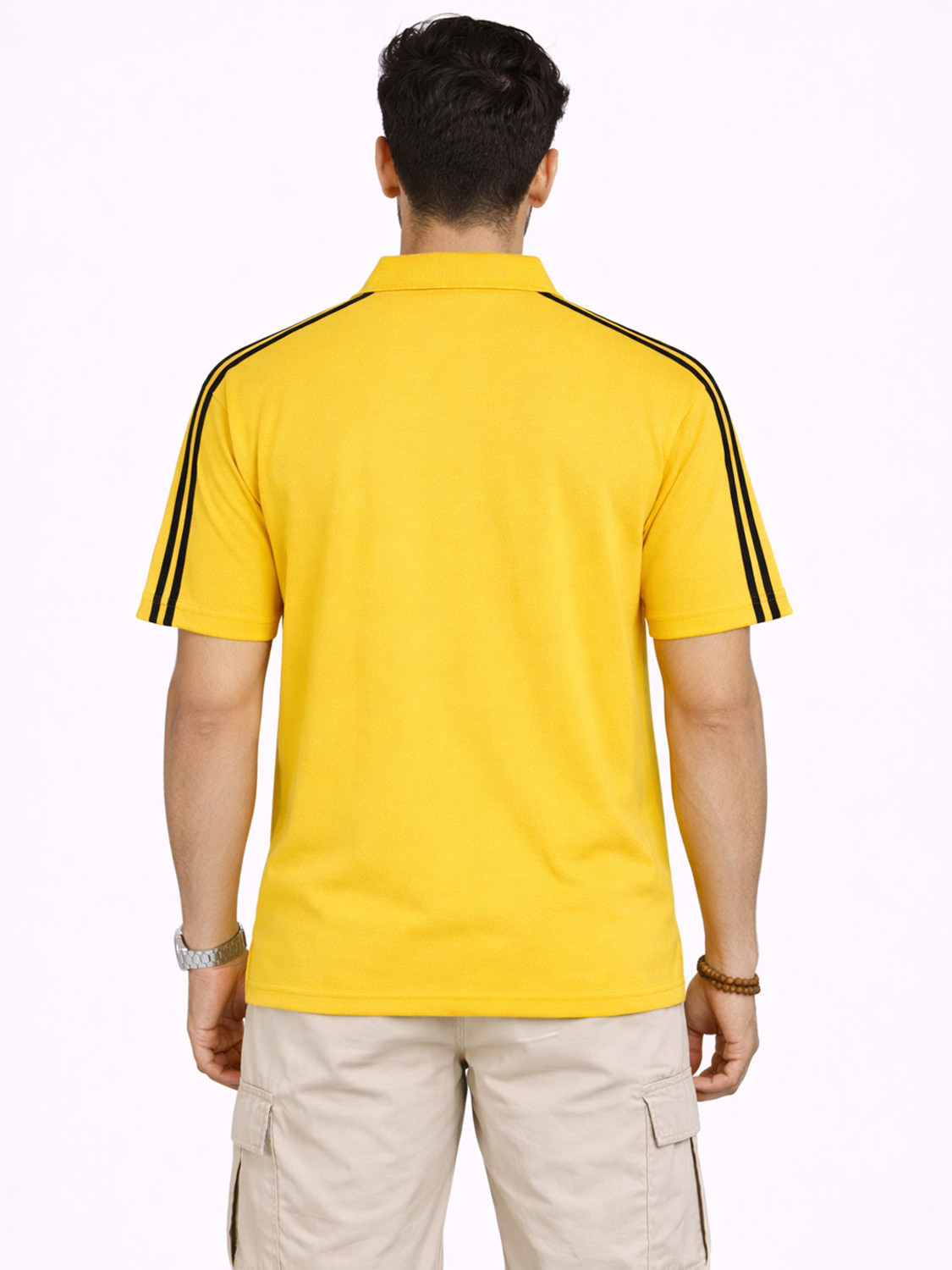 Image of RULEDBYSUN Striped, Solid Men Zip Neck Yellow T-Shirt