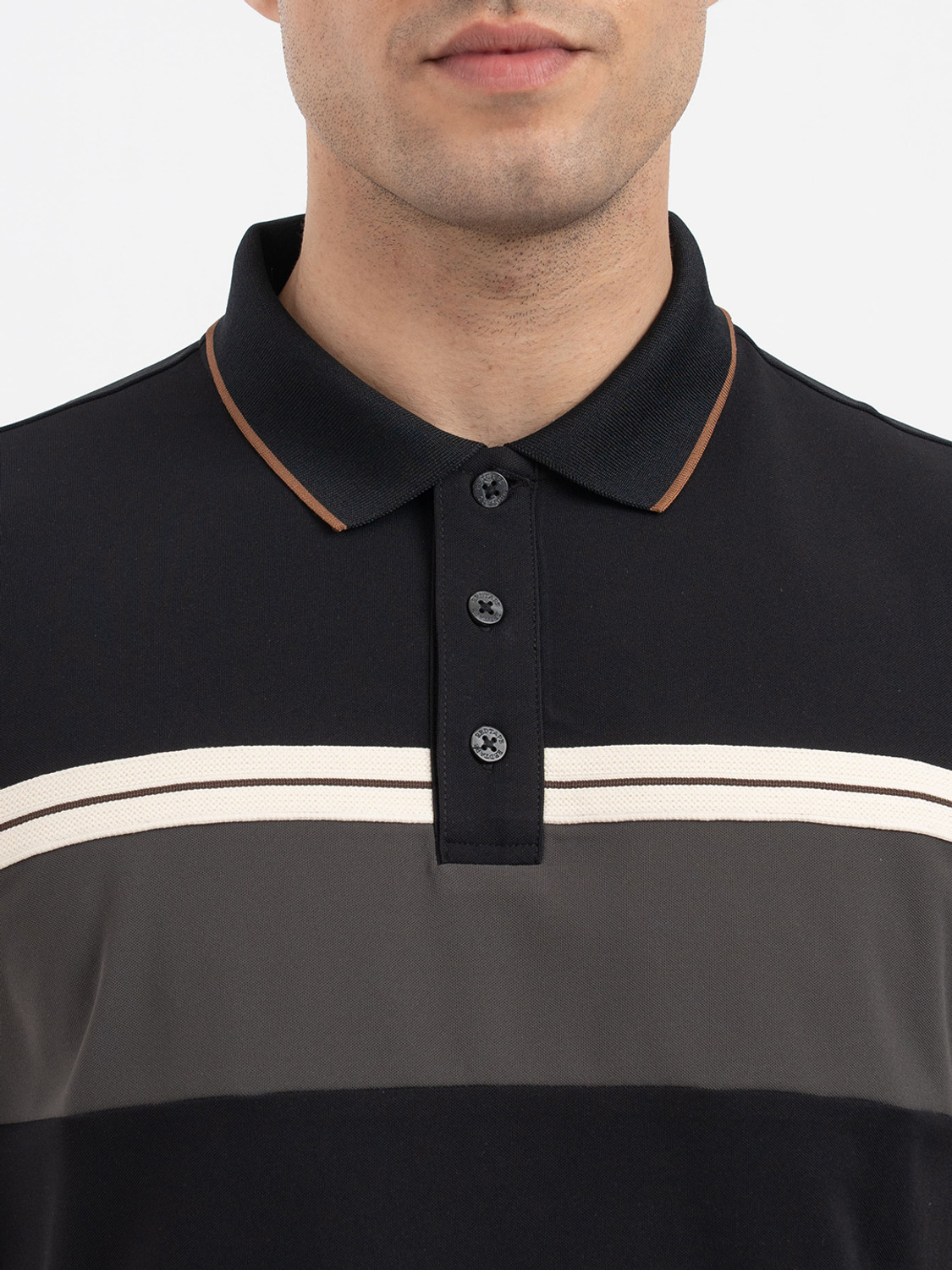 Image of RED TAPE Colorblock Men Polo Neck Black T-Shirt