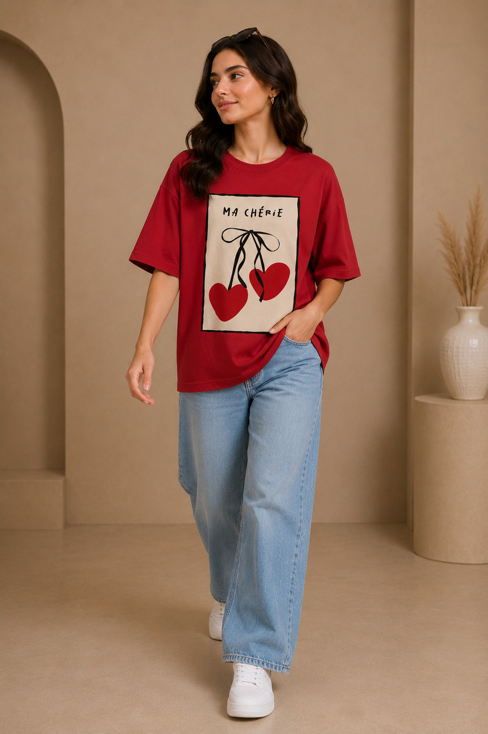 Image of Adyavastram Printed Women Round Neck Red T-Shirt