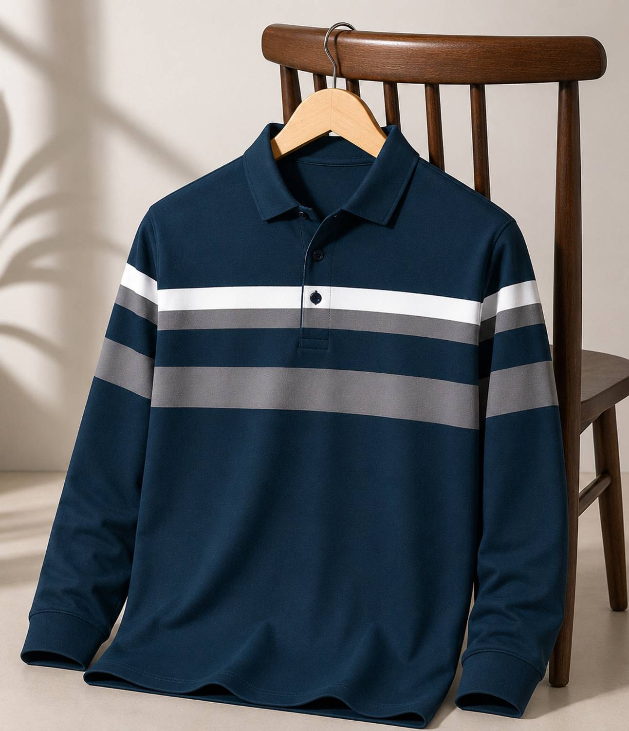 PATOIS Men Self Design Polo Neck Cotton Blend Dark Blue T-Shirt