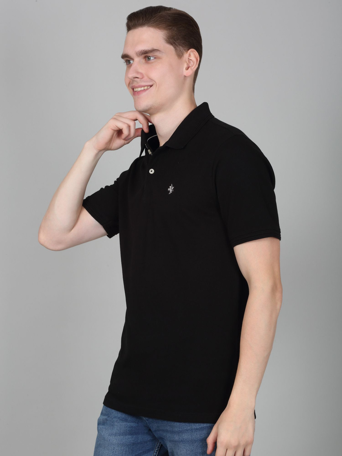 Image of CANTABIL Solid Men Polo Neck Black T-Shirt