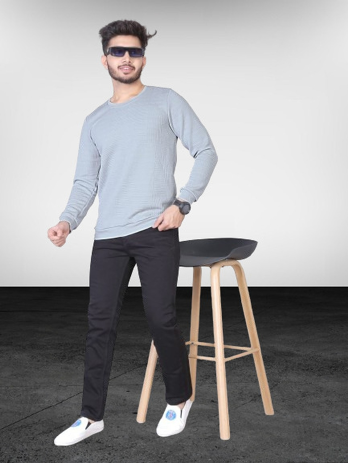 Image of Nortex Solid Men Round Neck Blue T-Shirt