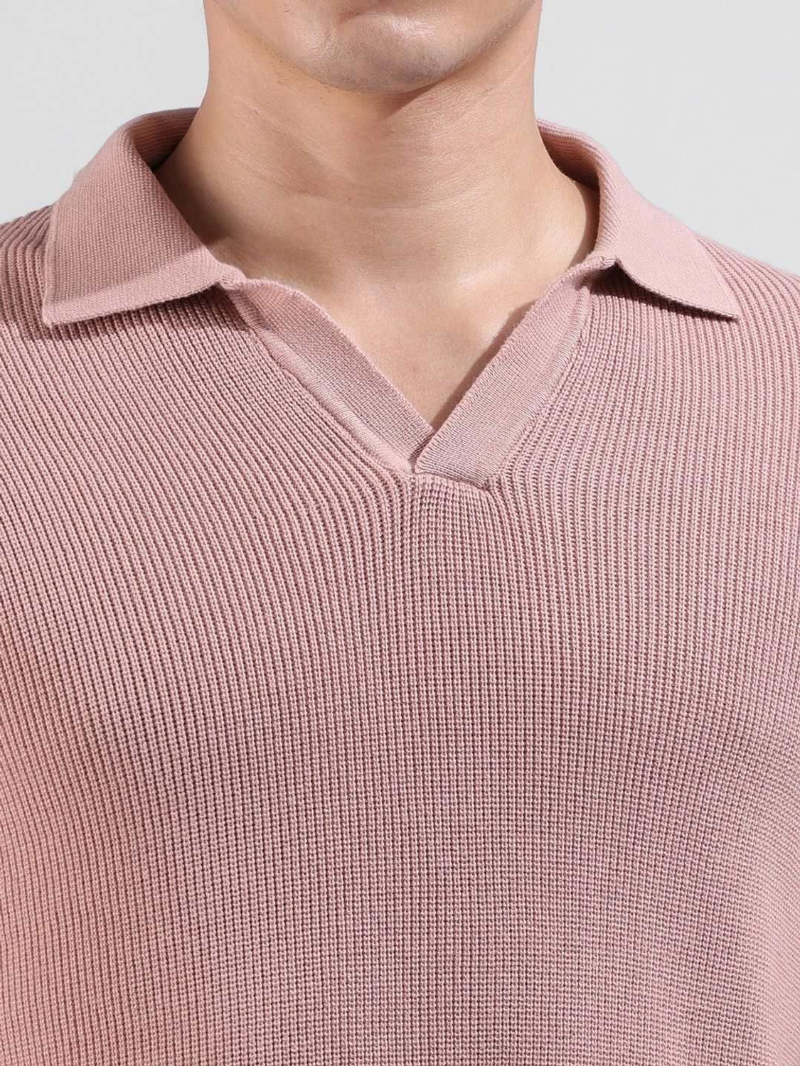 Image of The Indian Garage Co. Self Design Men Polo Neck Pink T-Shirt