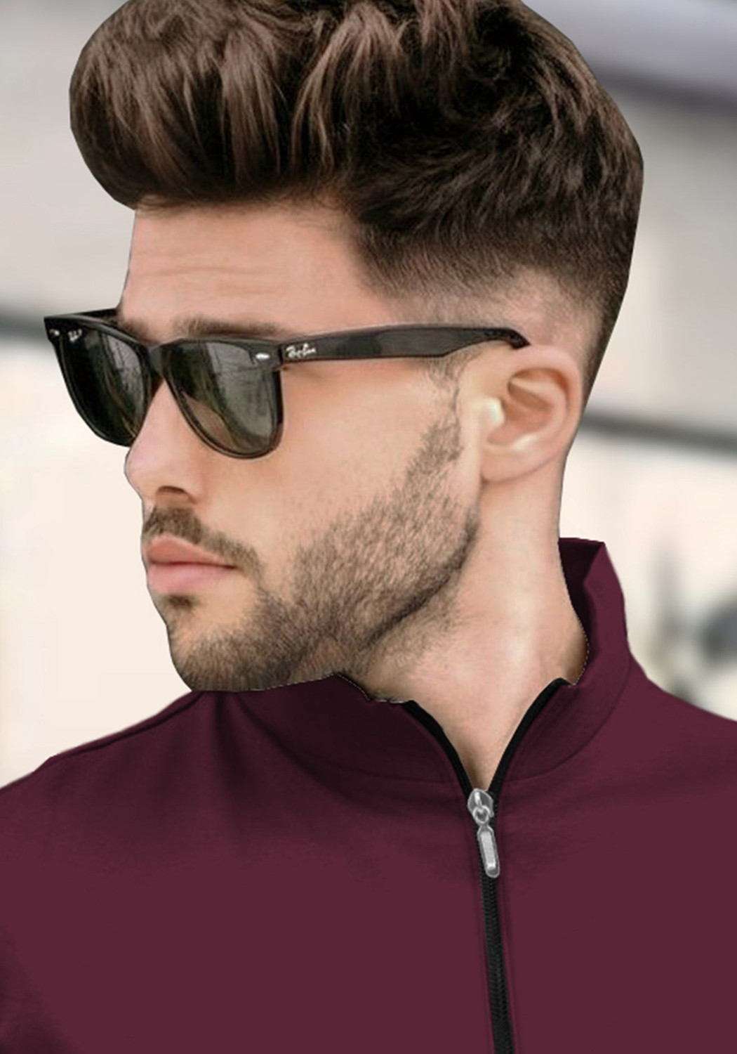 Image of TRIPR Printed Men Mandarin Collar Maroon T-Shirt