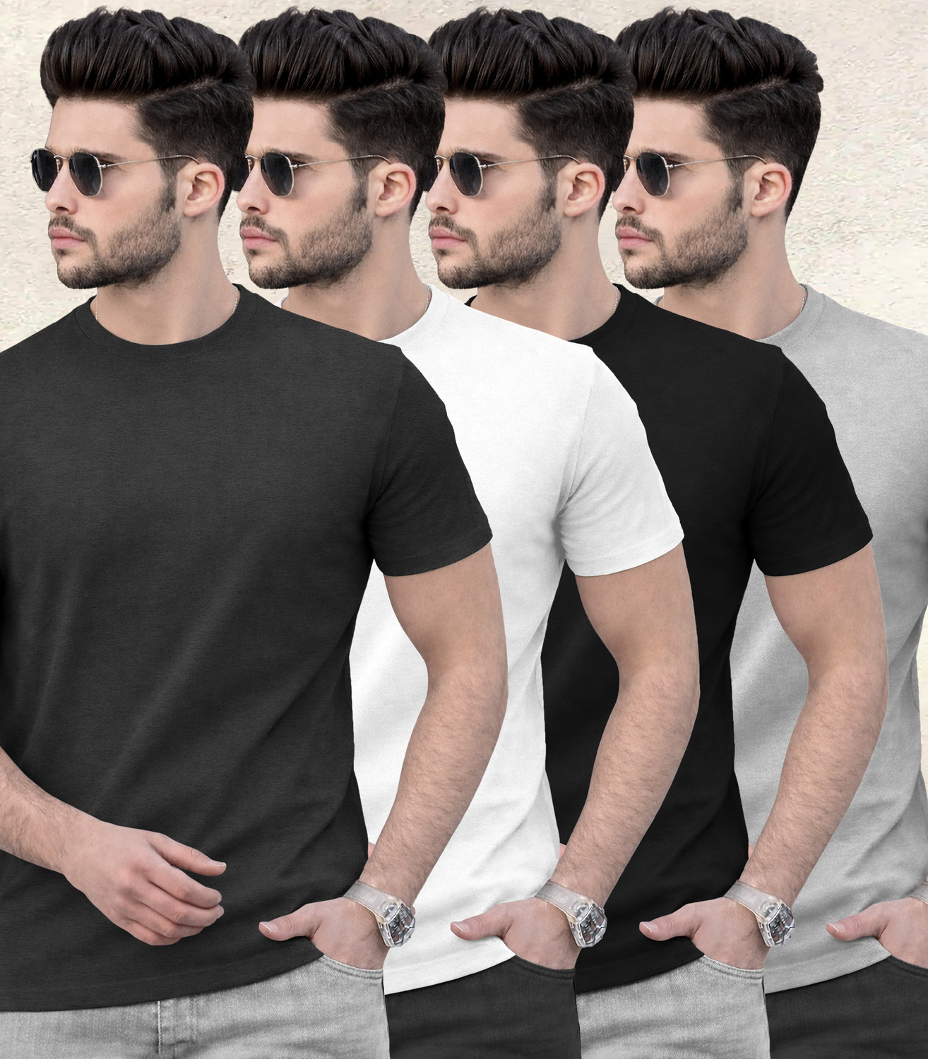 Image of TRIPR Solid Men Round Neck Multicolor T-Shirt