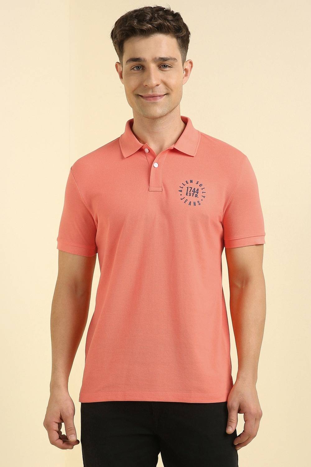 Allen Solly Printed Men Polo Neck Orange T-Shirt