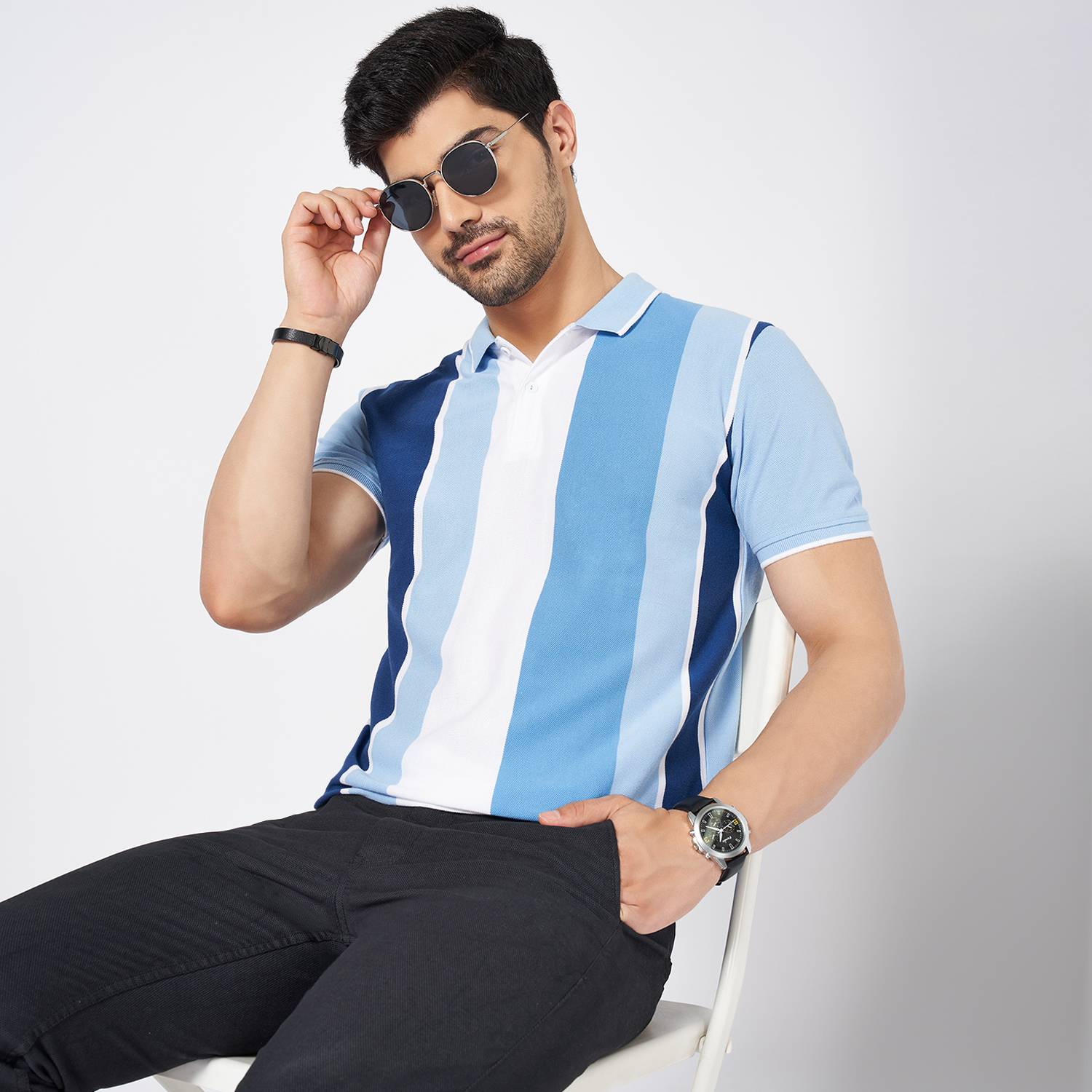 Byford by Pantaloons Colorblock Men Round Neck Light Blue T-Shirt