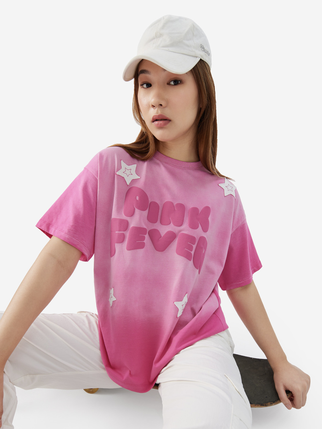 Image of The Souled Store Embroidered Women Round Neck Pink T-Shirt