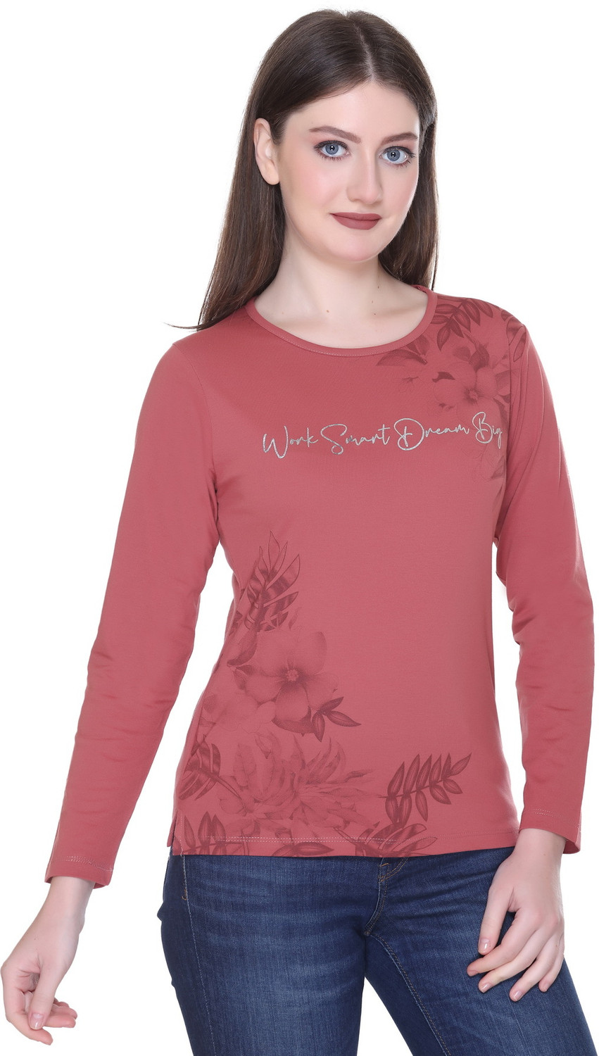 Image of Star Touch Printed Women Round Neck Pink T-Shirt