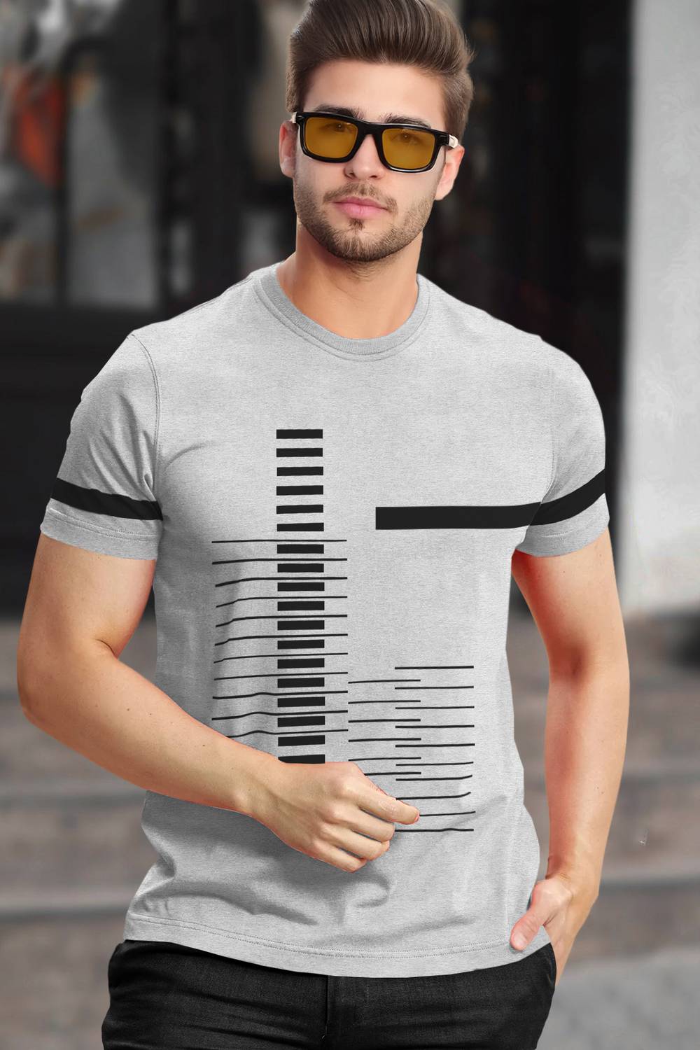 TRIPR Men Printed Round Neck Cotton Blend Grey T-Shirt