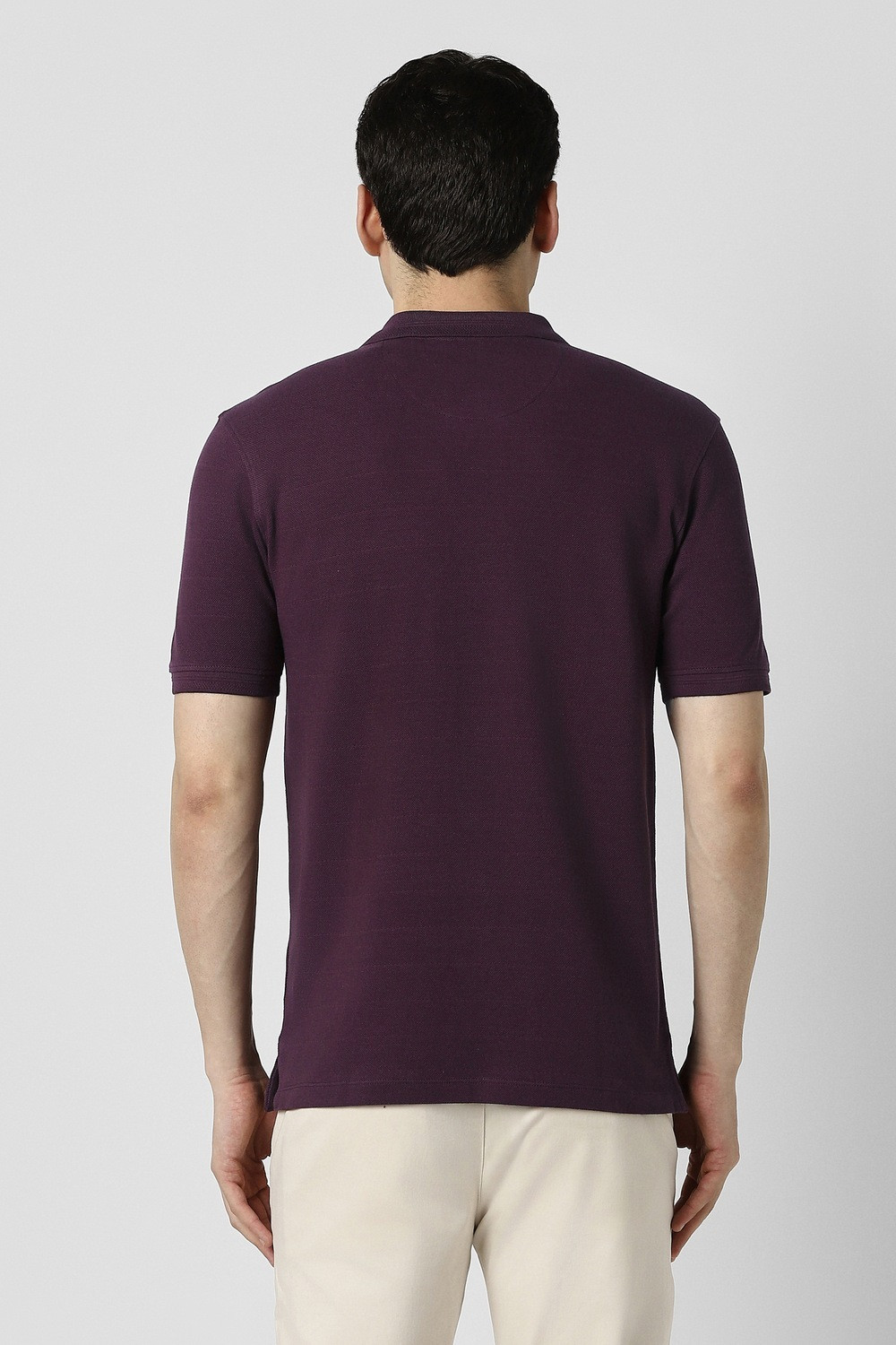 Image of PETER ENGLAND Solid Men Polo Neck Purple T-Shirt
