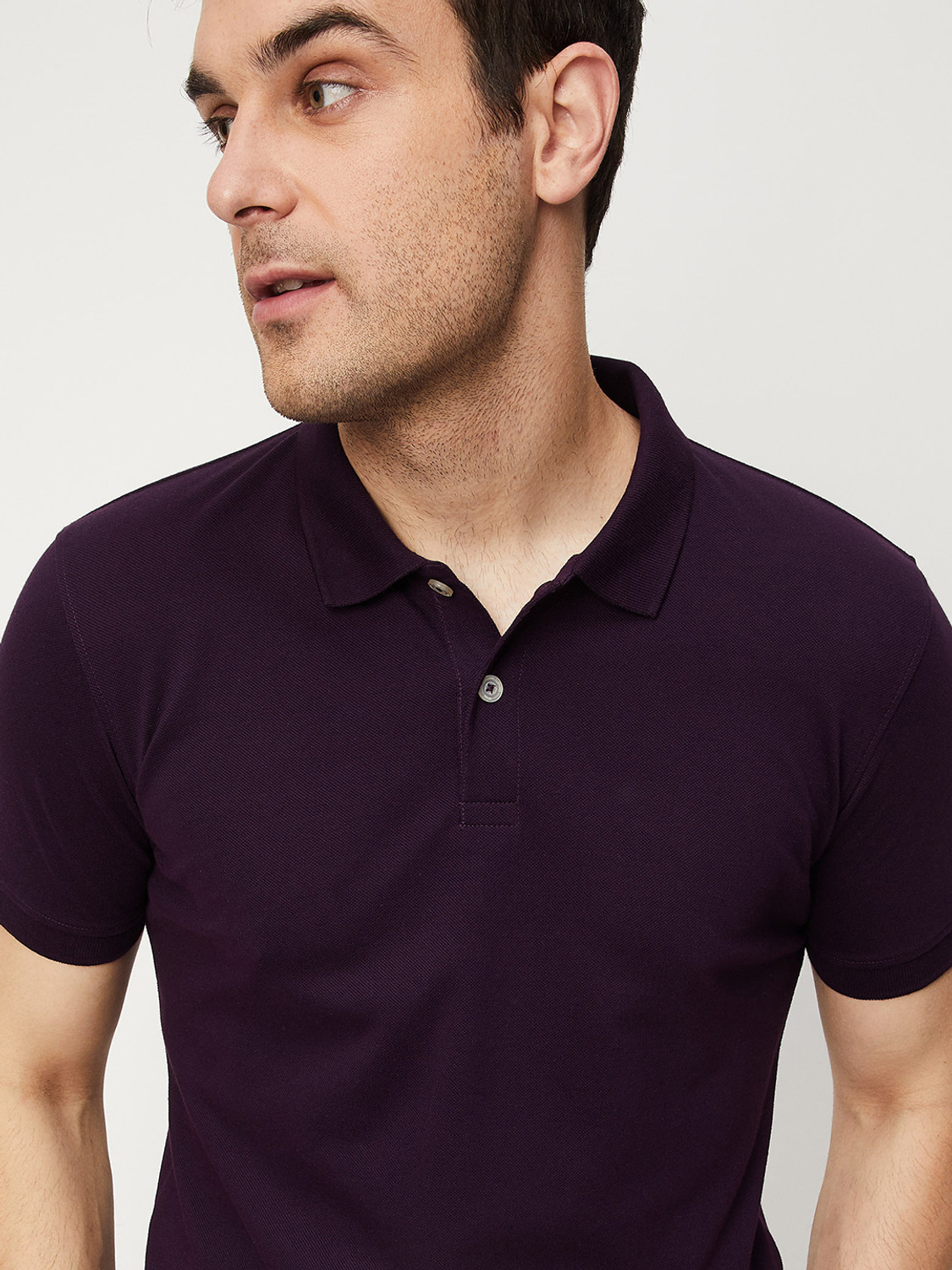 Image of MAX Solid Men Polo Neck Purple T-Shirt
