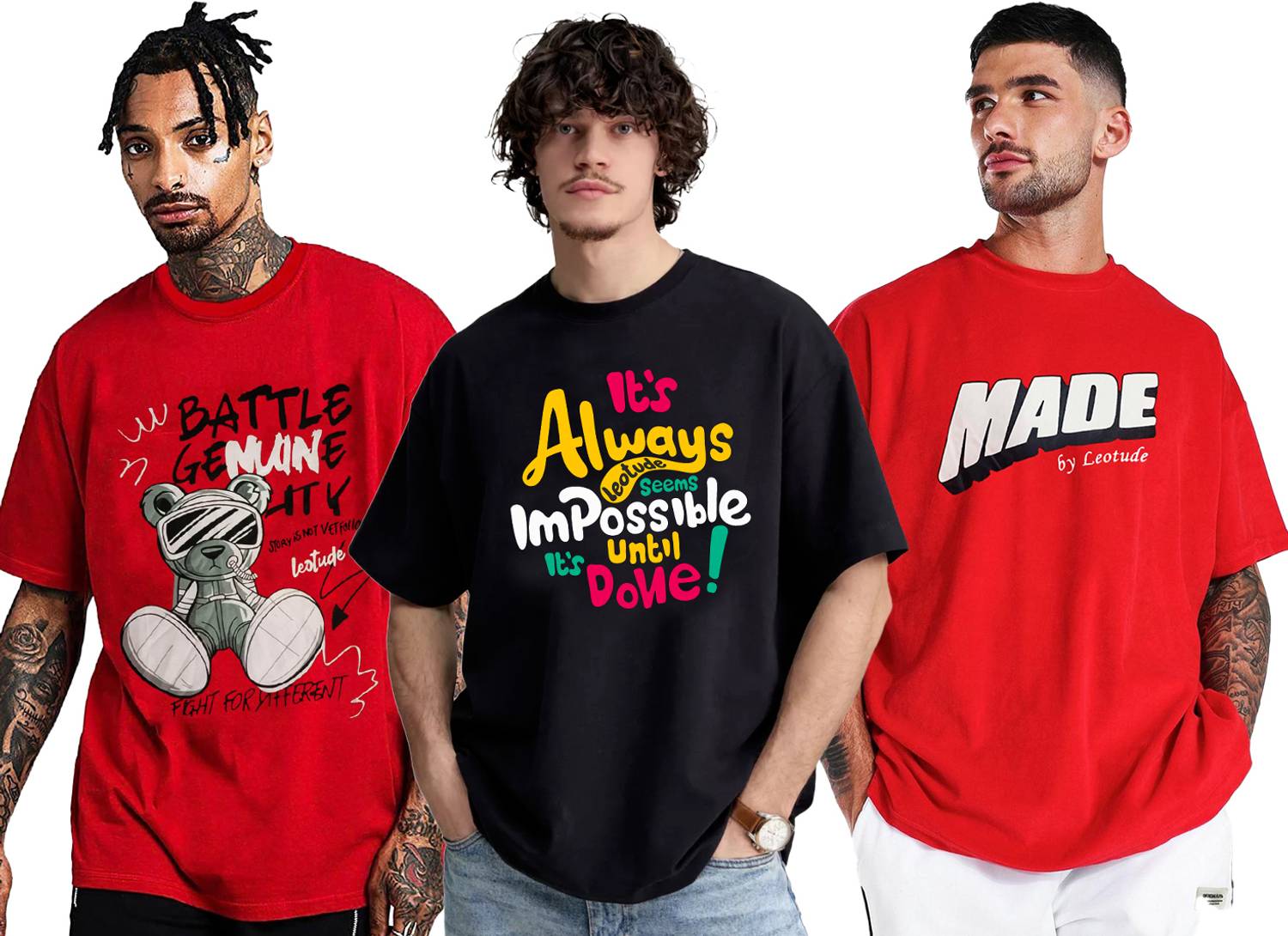 Leotude Men Printed Round Neck Cotton Blend Multicolor T-Shirt