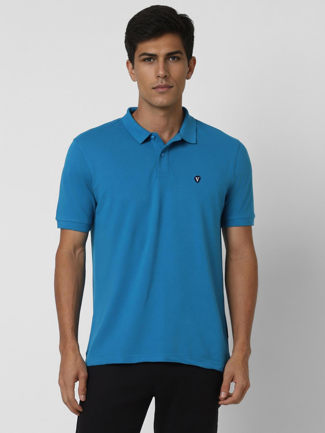 Image of VAN HEUSEN SPORT Self Design Men Polo Neck Blue T-Shirt