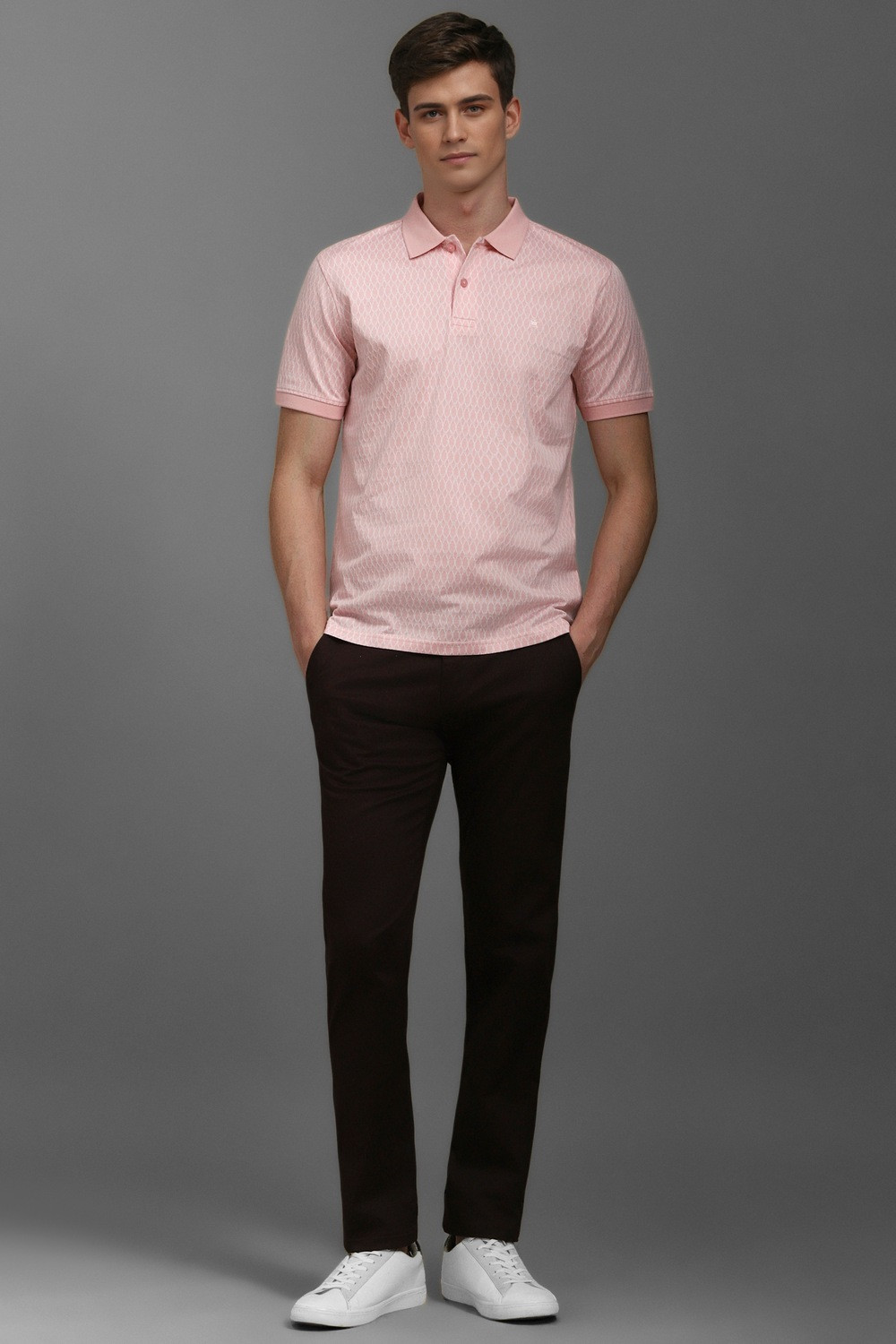 Image of LOUIS PHILIPPE Self Design Men Polo Neck Pink T-Shirt