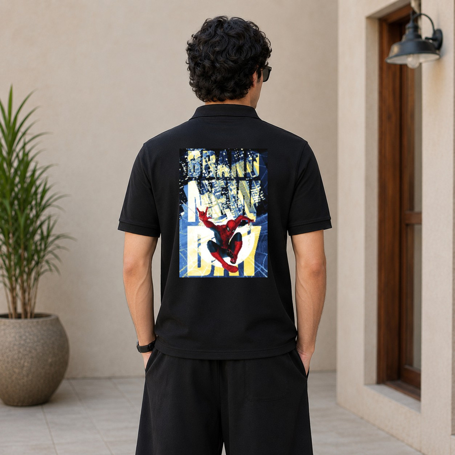 Image of MARVEL By Metronaut Printed Men Polo Neck Black T-Shirt
