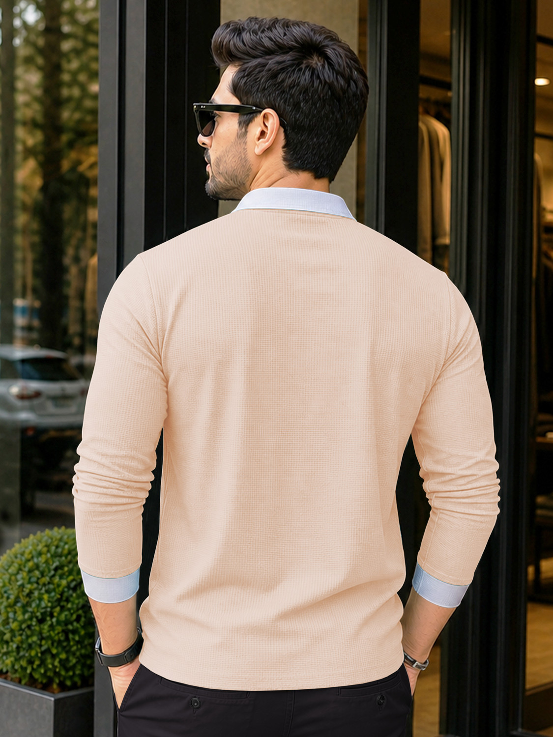Image of VeBNoR Colorblock Men Zip Neck Beige T-Shirt