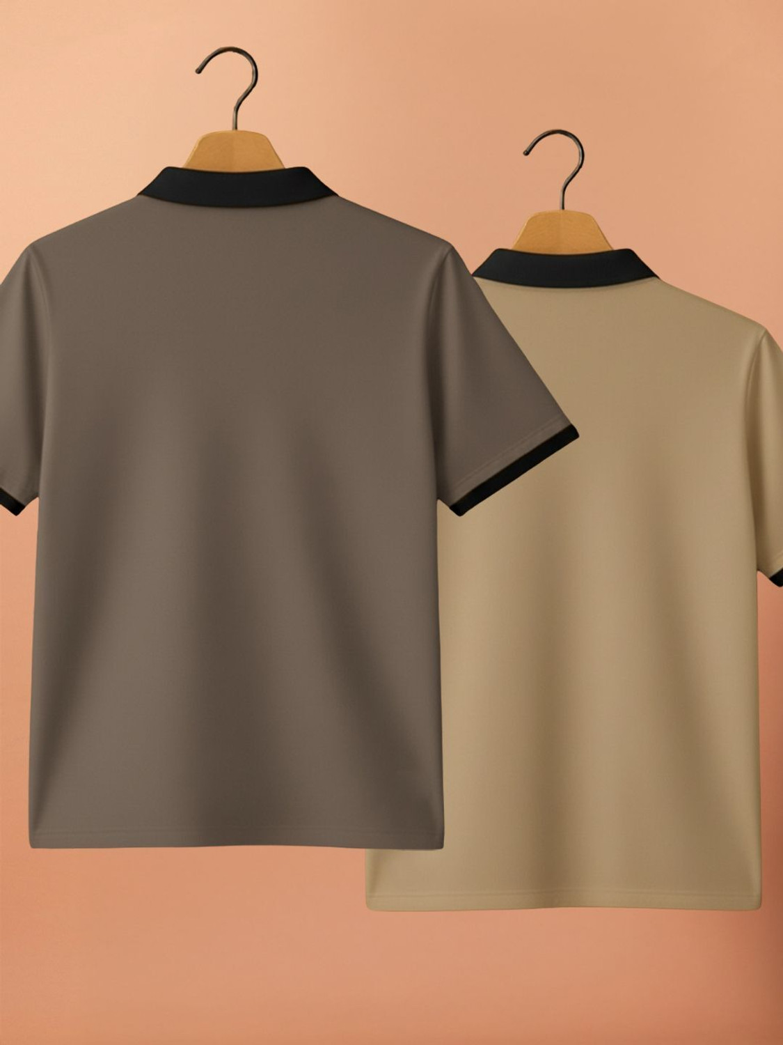 Image of Yazole Self Design Men Zip Neck Brown, Beige T-Shirt