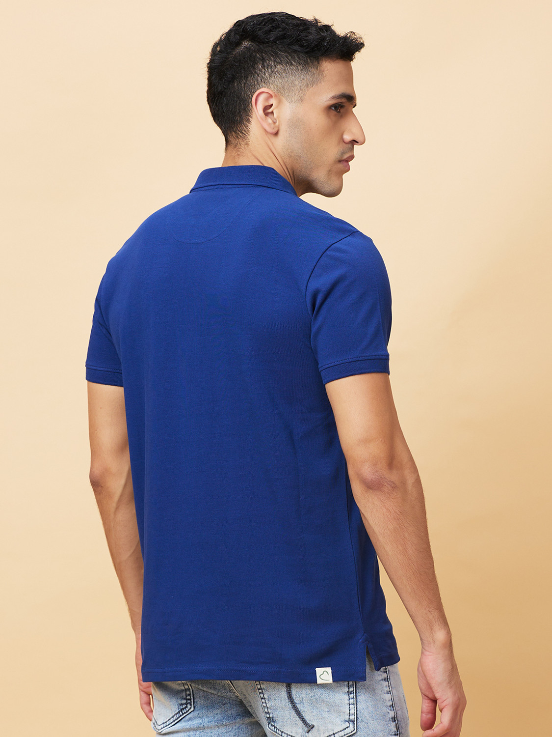 Image of BEING HUMAN Solid Men Polo Neck Dark Blue T-Shirt