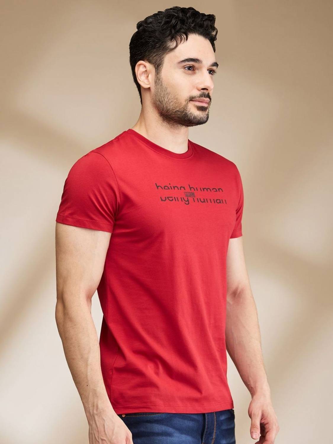 BEING HUMAN Solid Men Crew Neck Red T-Shirt
