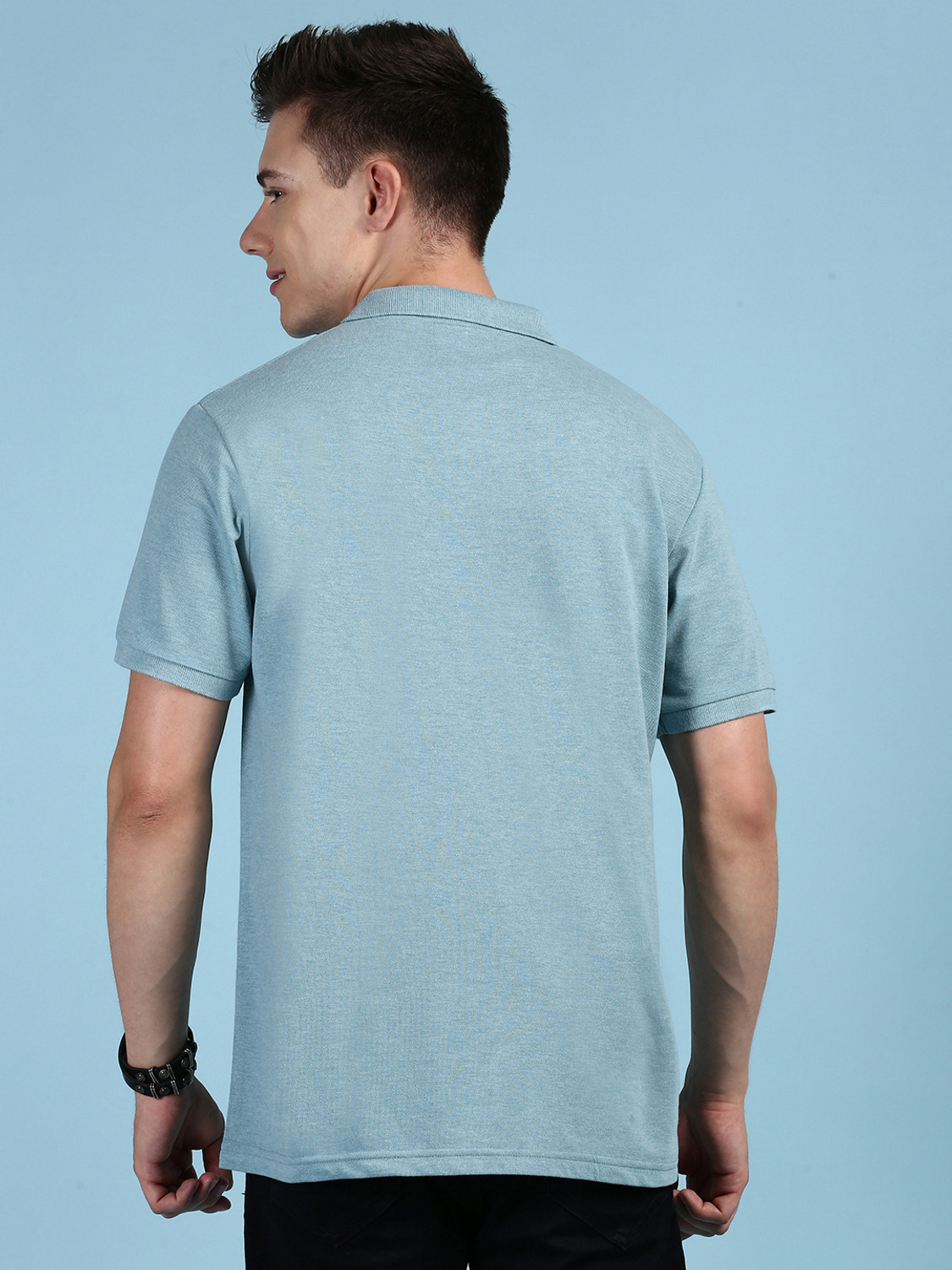Image of LUX cozi Solid Men Polo Neck Blue T-Shirt