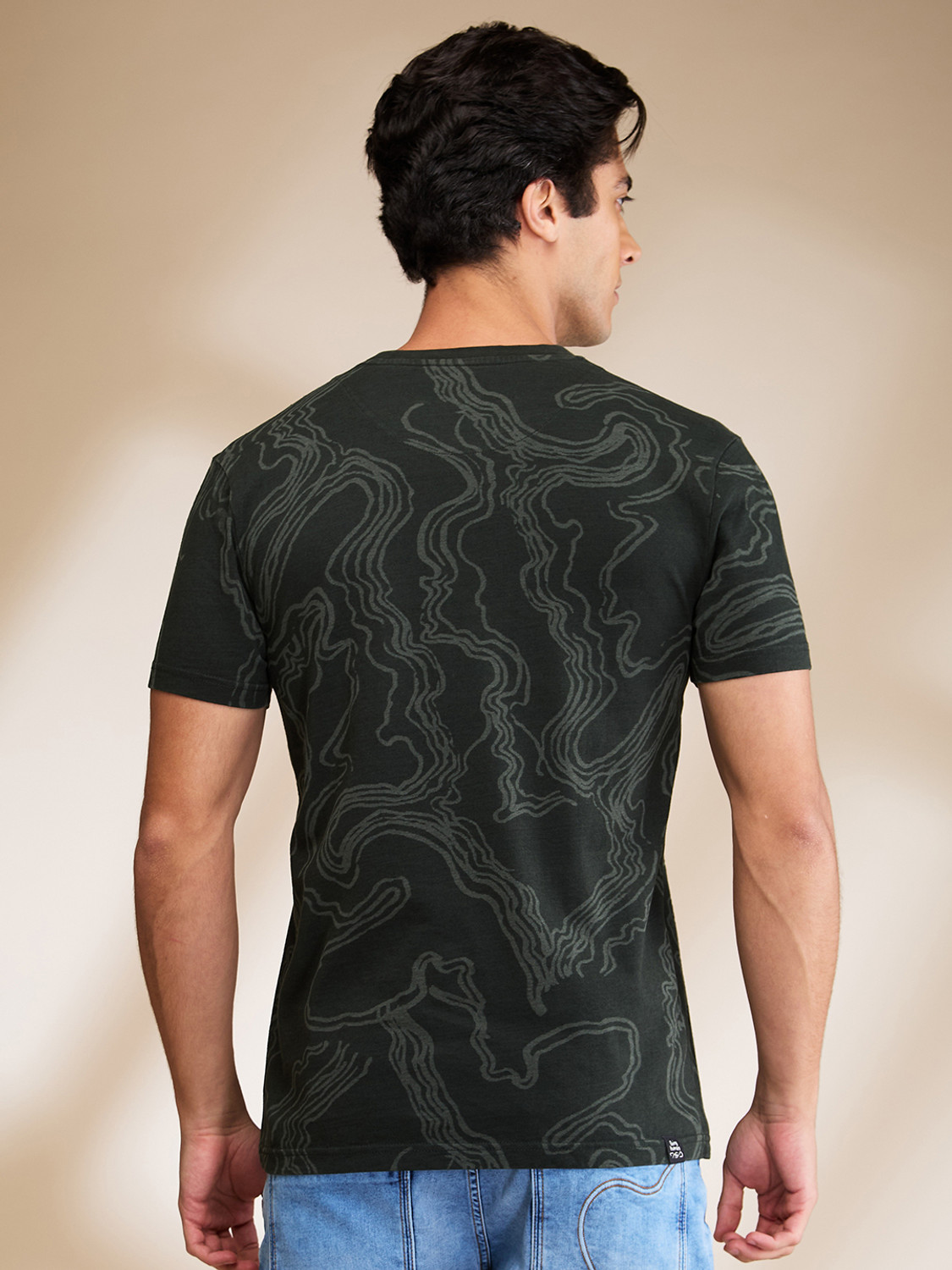 Image of BEING HUMAN Printed Men Crew Neck Dark Green T-Shirt