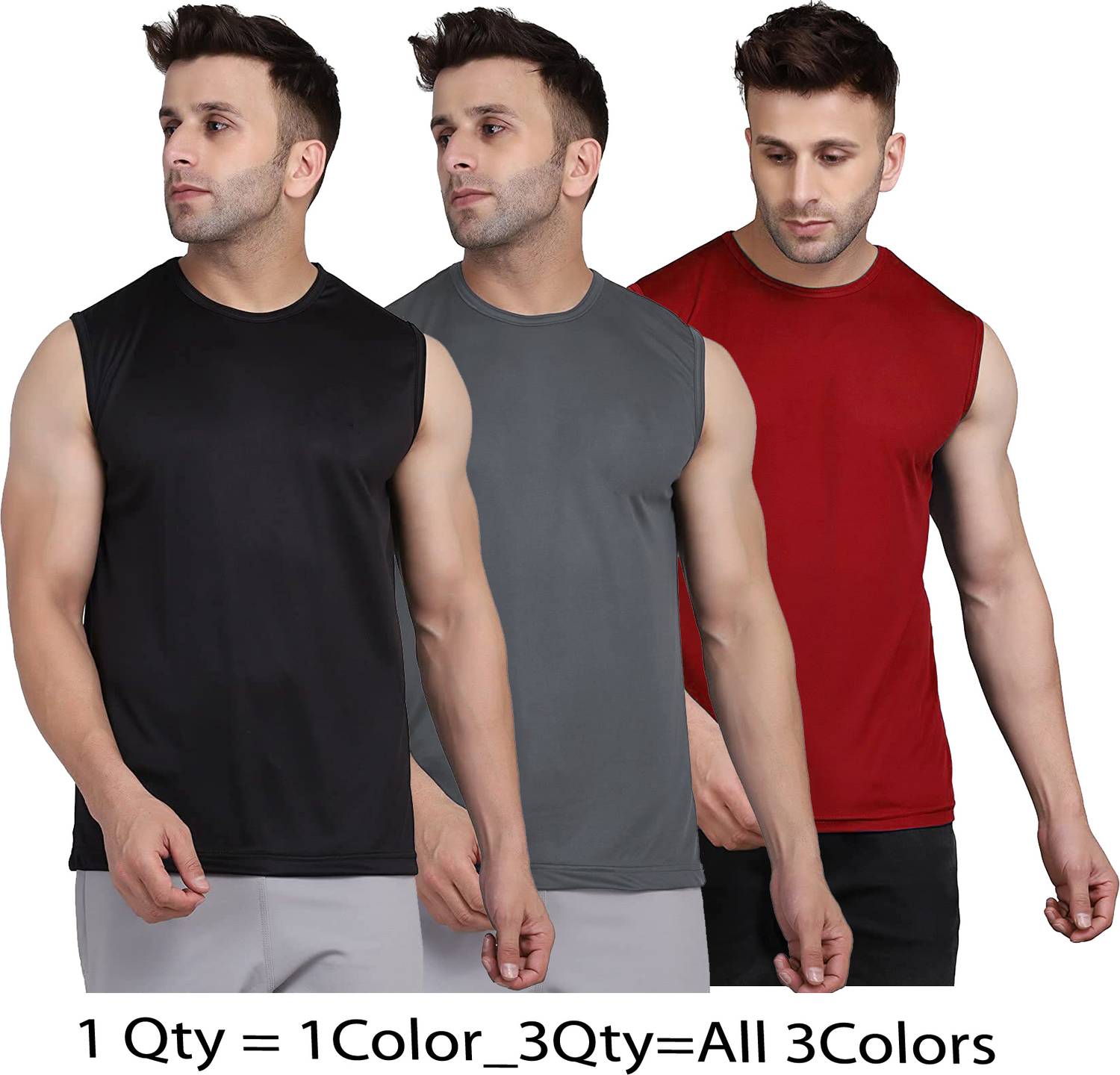 UDI n ADI Men Solid Round Neck Polyester Black, Grey, Maroon T-Sh