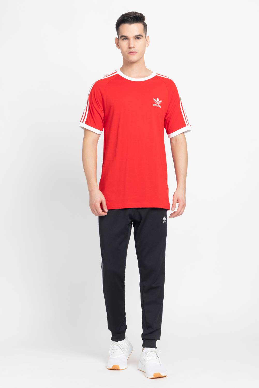 ADIDAS ORIGINALS Striped Men Crew Neck Red T-Shirt