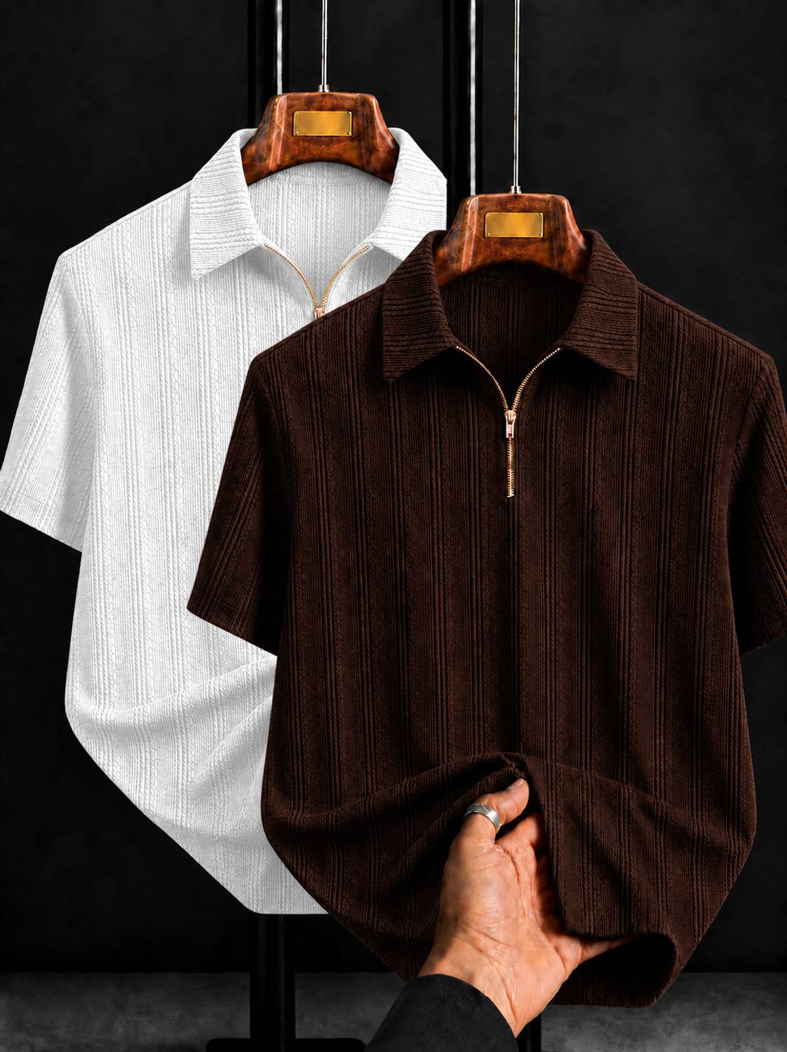 COMBRAIDED Men Polo Neck White T-Shirt Pack of 2