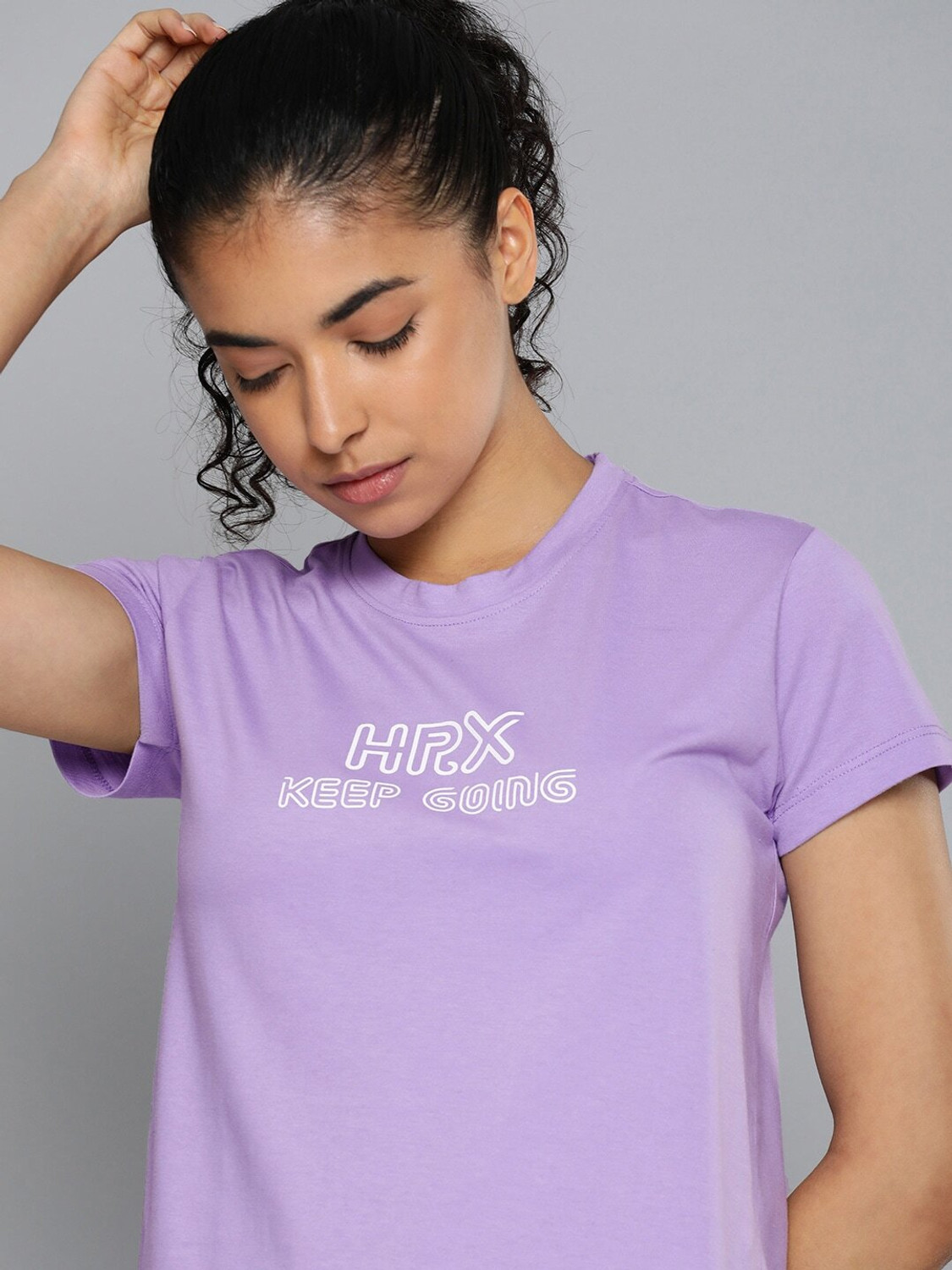 Image of HRX by Hrithik Roshan Printed Women Round Neck Purple T-Shirt