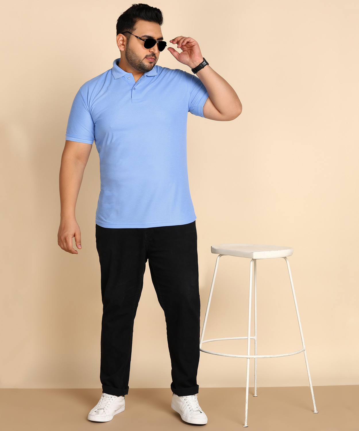 Image of METRONAUT Plus Size Solid Men Polo Neck Blue T-Shirt