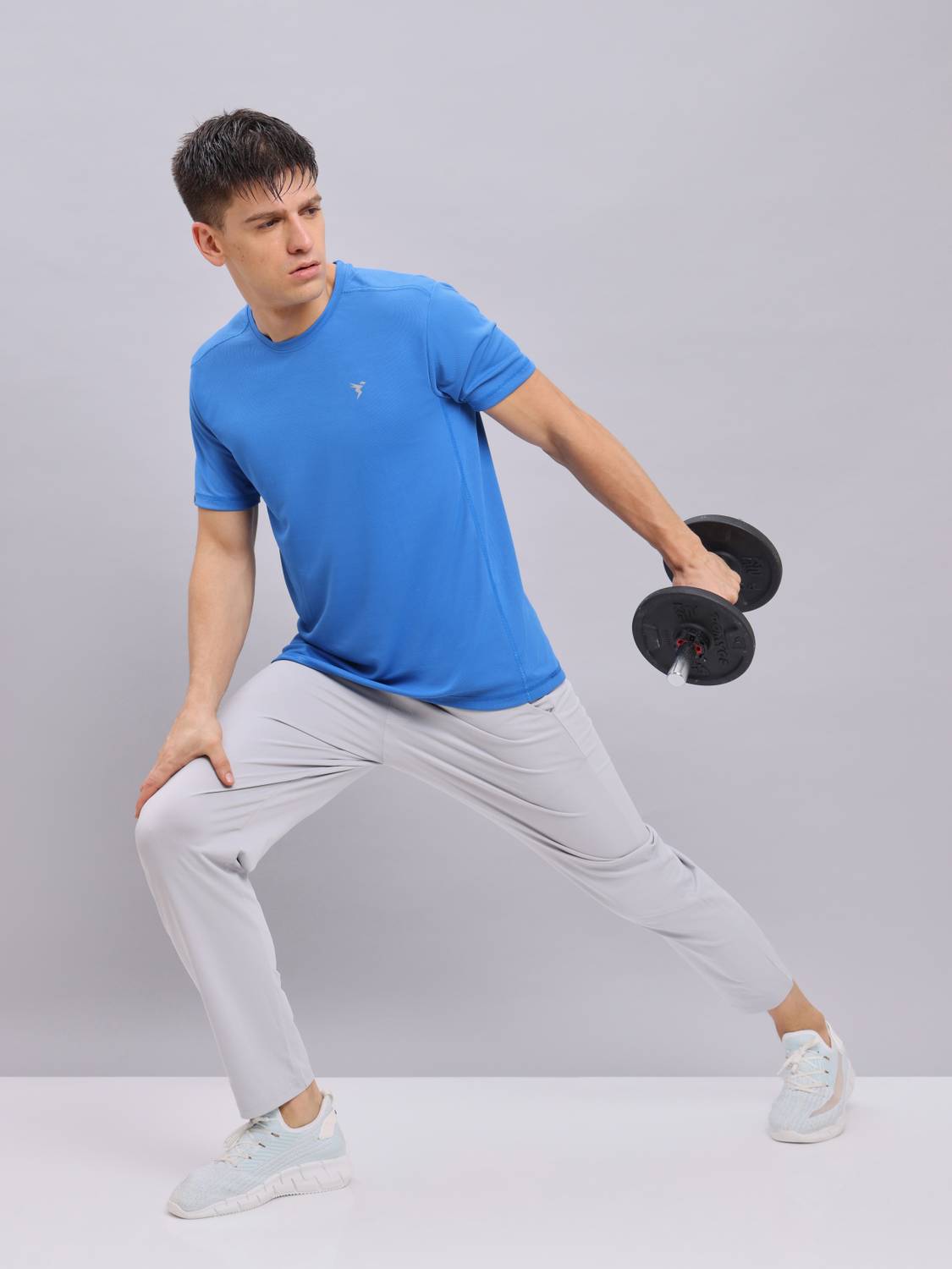 TECHNOSPORT Men Solid Round Neck Polyester Blue T-Shirt