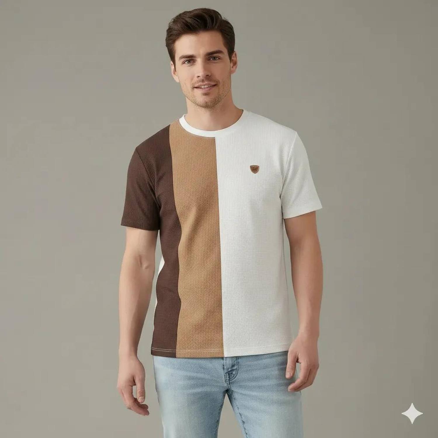 Image of Octave Men Colorblock Round Neck Cotton Blend Multicolor T-Shirt