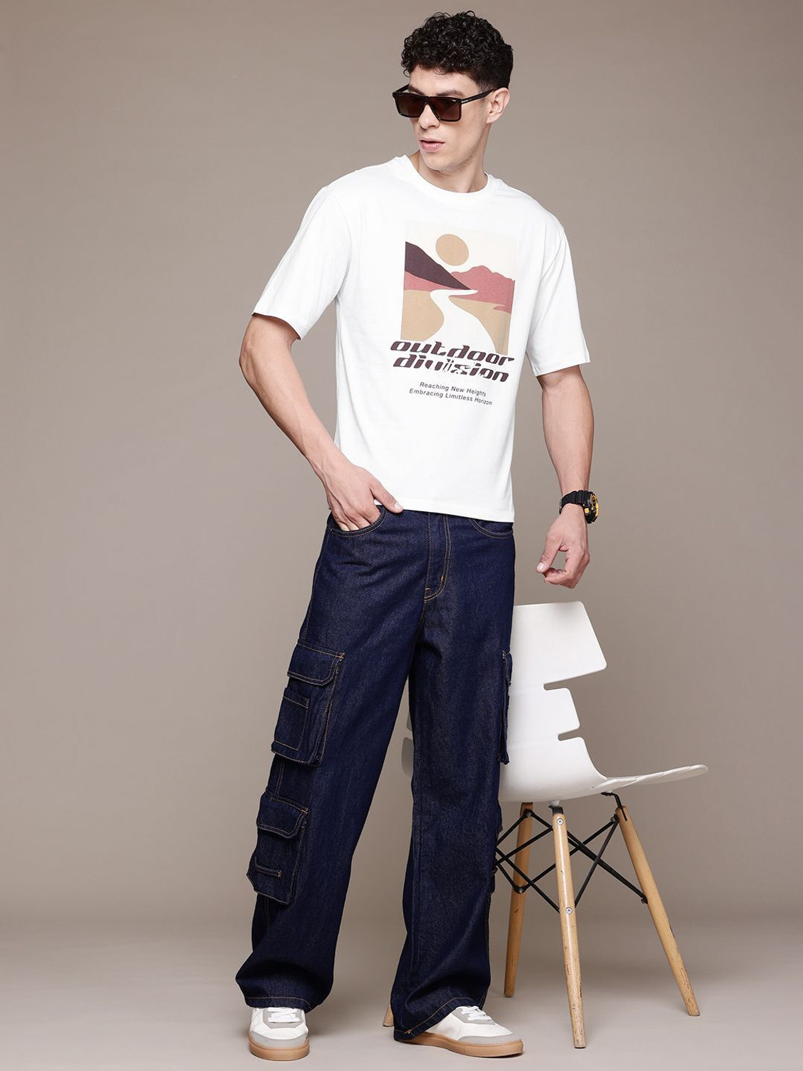 Image of Roadster Printed Men Round Neck White T-Shirt