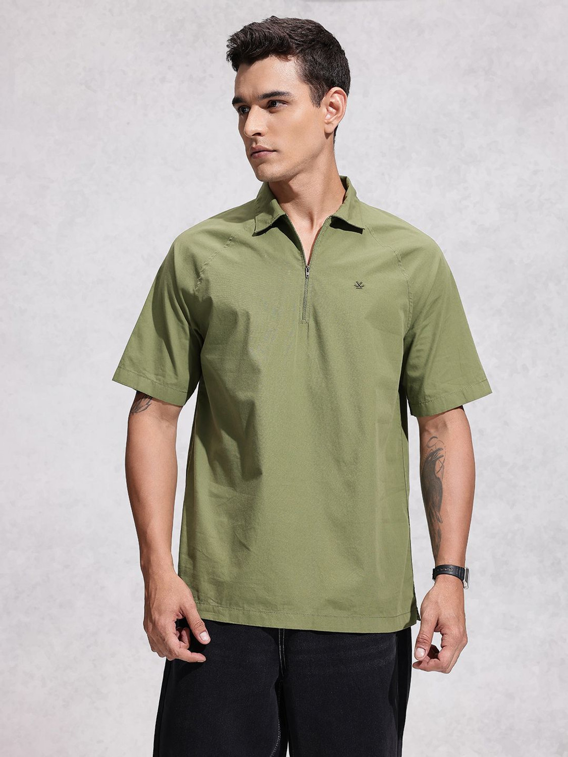 Image of WROGN Solid Men Polo Neck Green T-Shirt
