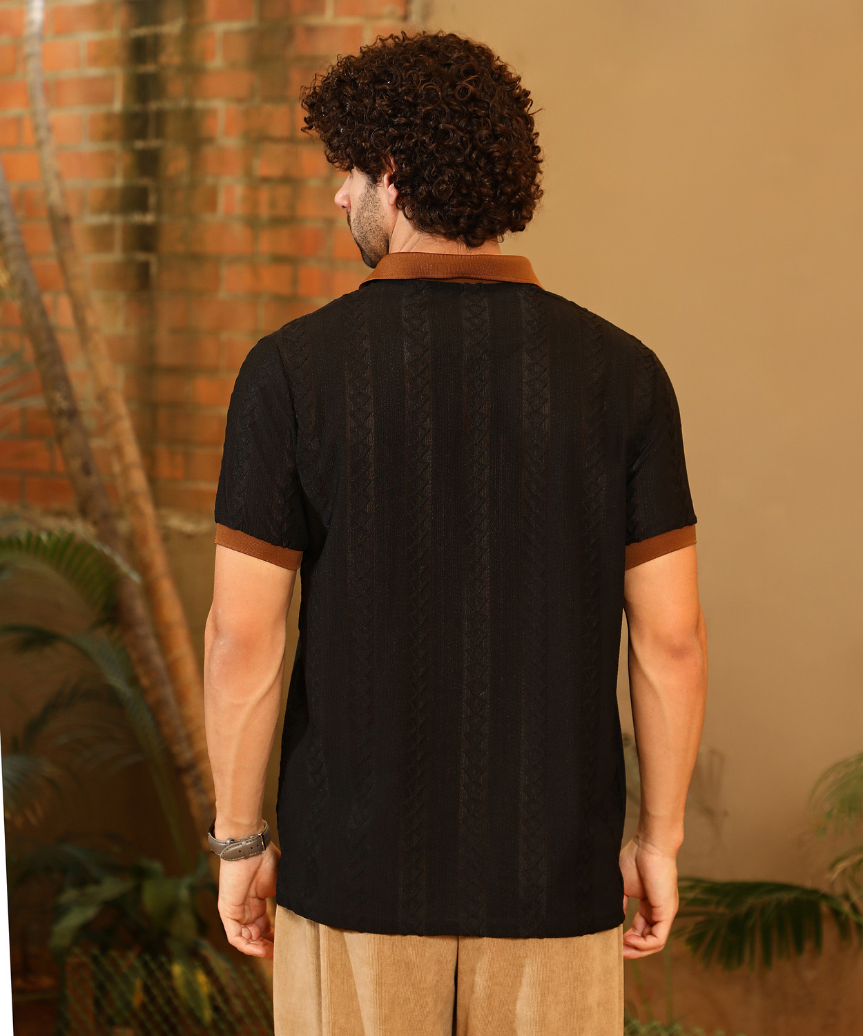 Image of CAMPUS SUTRA Solid Men Polo Neck Black T-Shirt