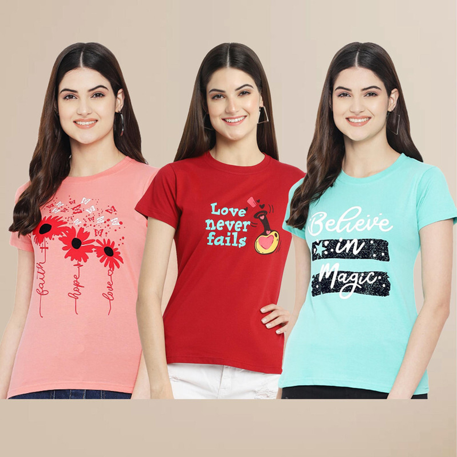 Image of METRONAUT Printed Women Round Neck Multicolor T-Shirt
