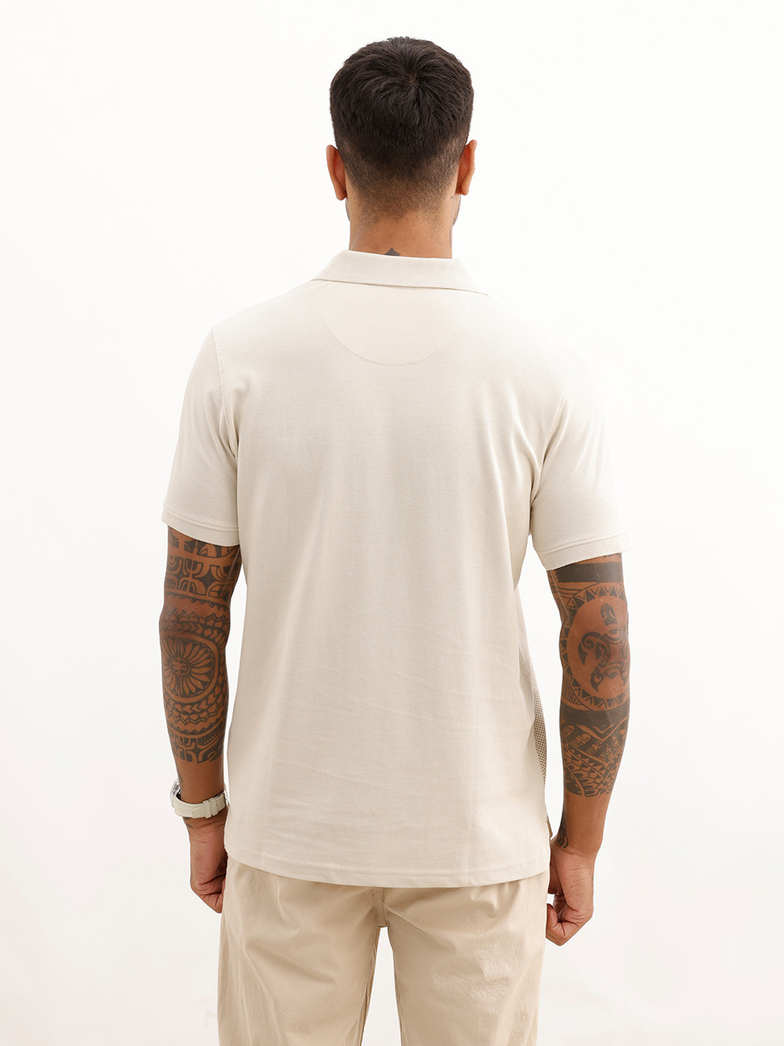 Image of WROGN Solid Men Polo Neck Beige T-Shirt