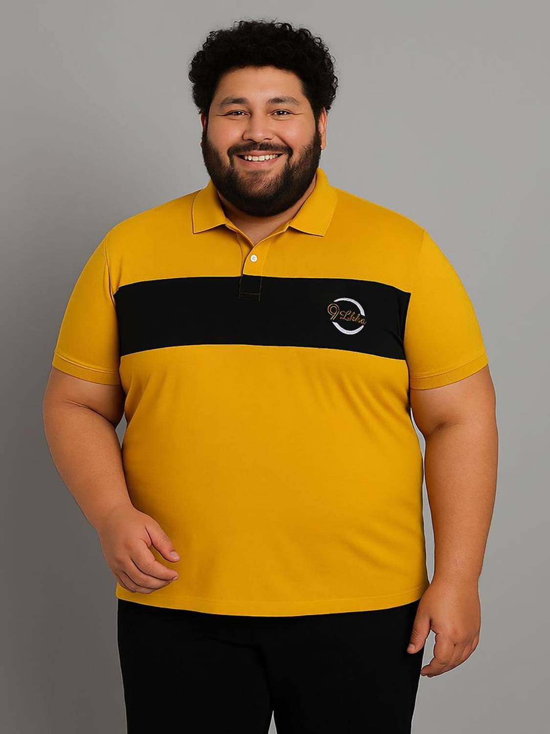 9LKHA Colorblock, Solid Men Polo Neck Yellow T-Shirt