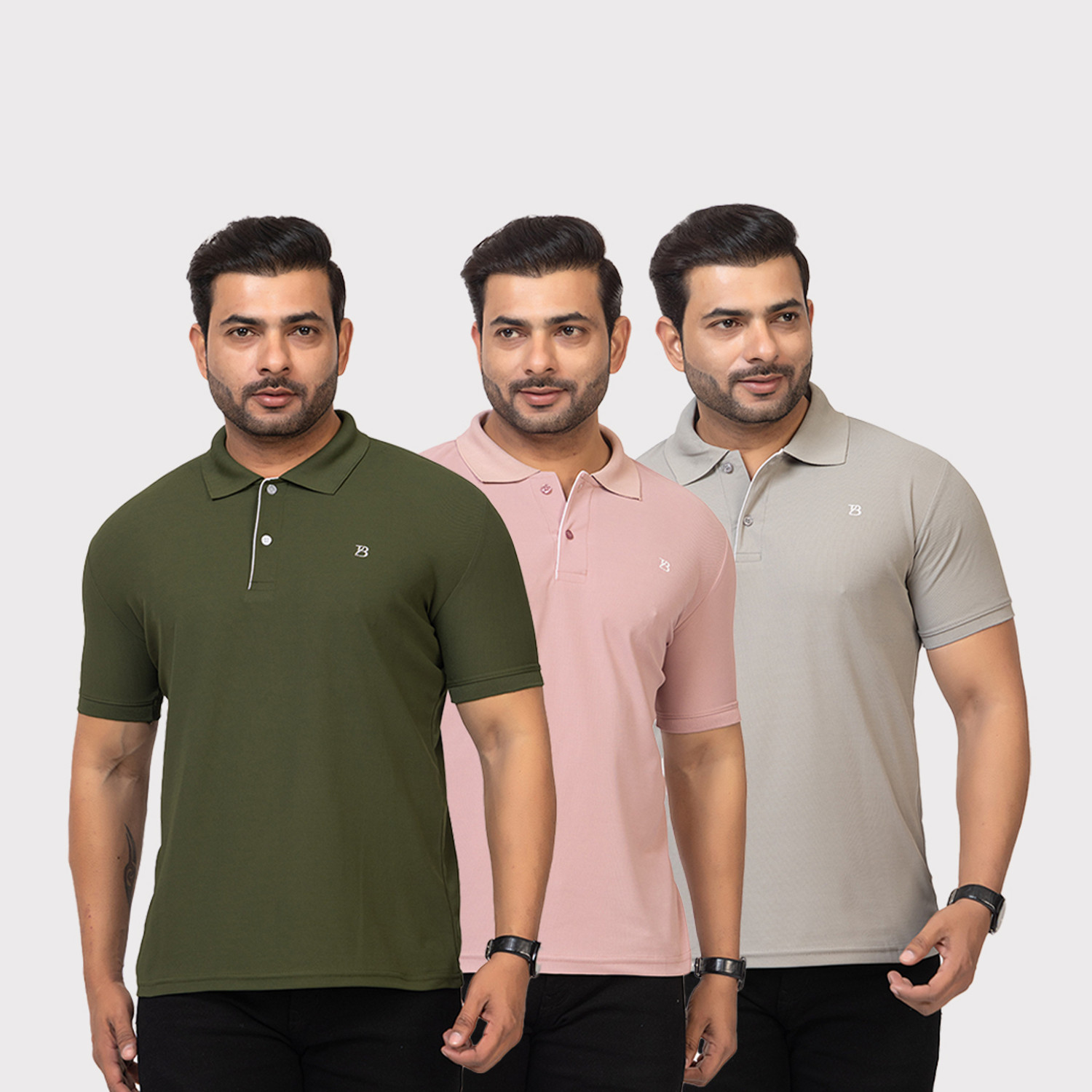 Image of TWEUNBOY Solid Men Polo Neck Multicolor T-Shirt