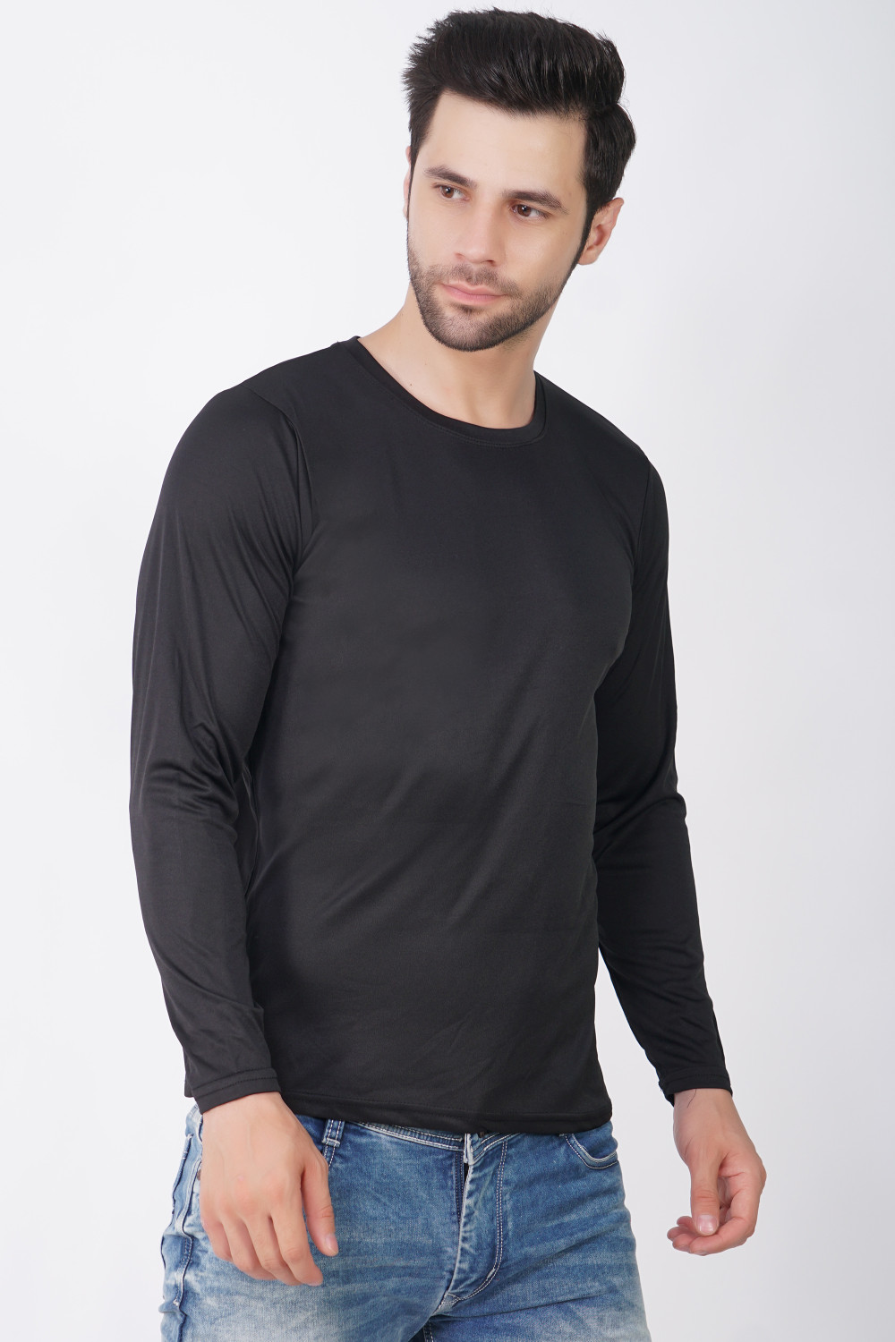 Image of KASPY Solid Men Round Neck Black T-Shirt