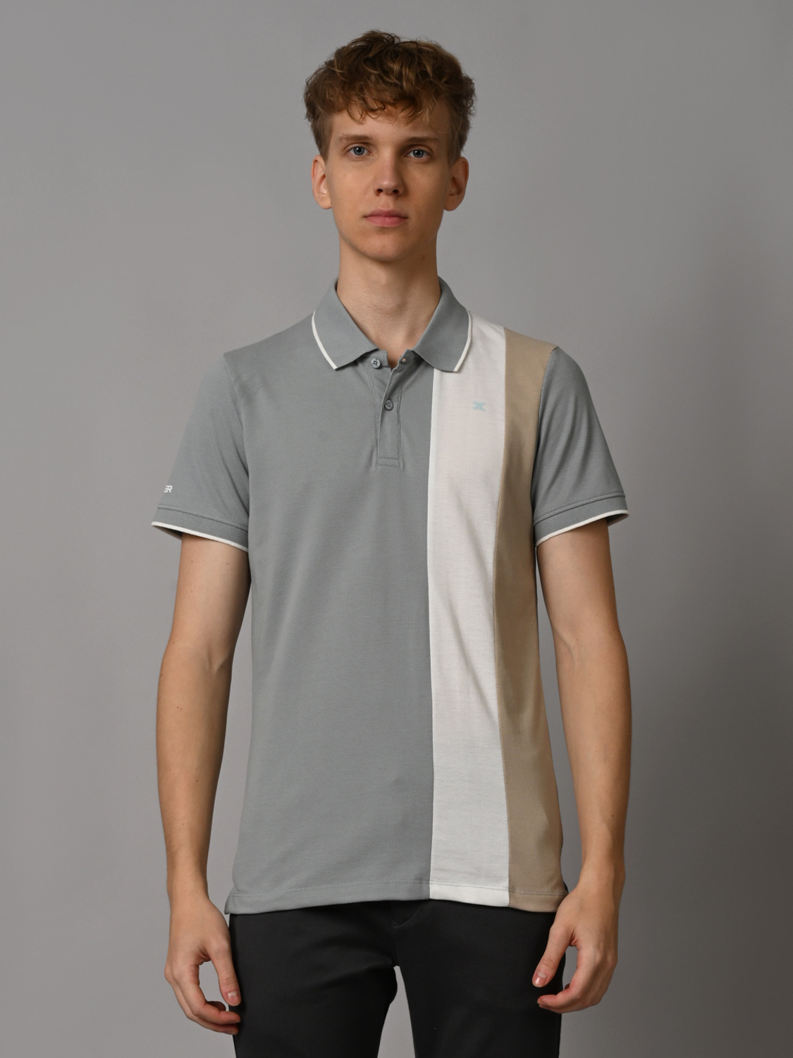 Image of KILLER Colorblock Men Polo Neck Multicolor T-Shirt