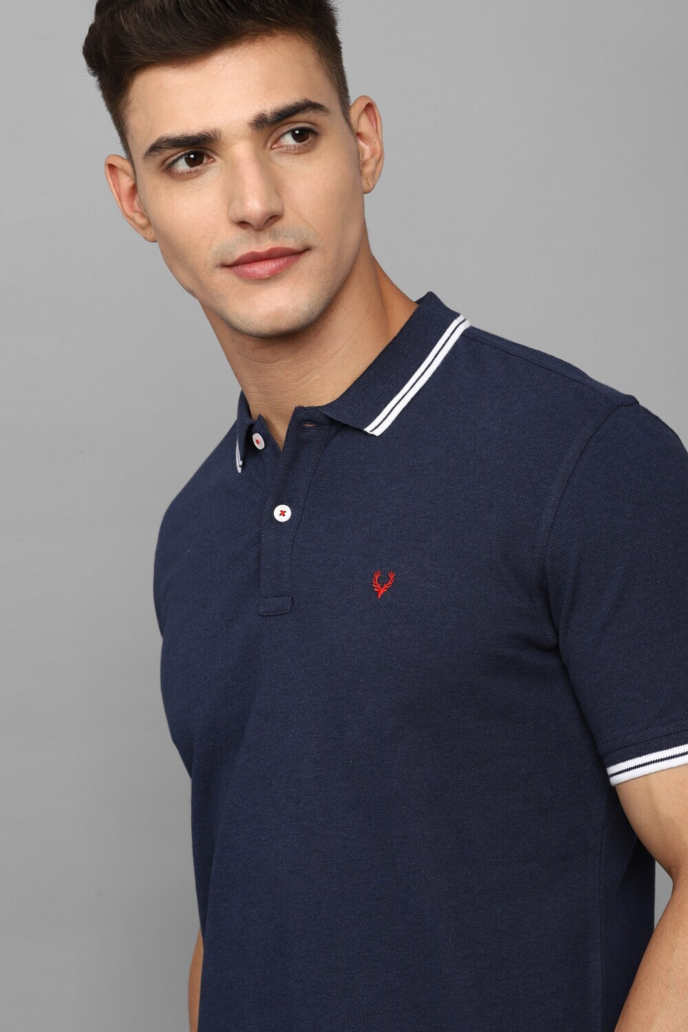Image of Allen Solly Solid Men Polo Neck Dark Blue T-Shirt