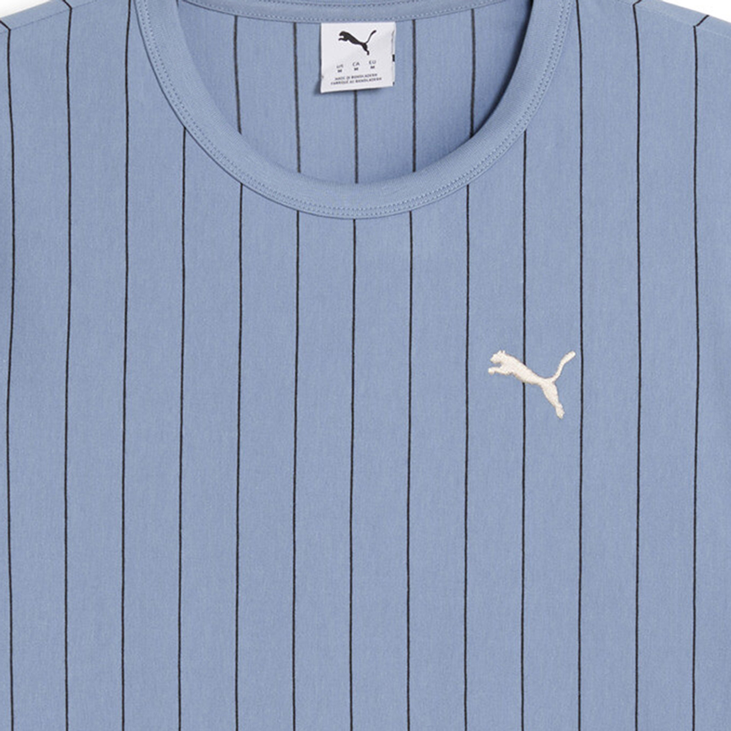 Image of PUMA Striped Men Crew Neck Blue T-Shirt