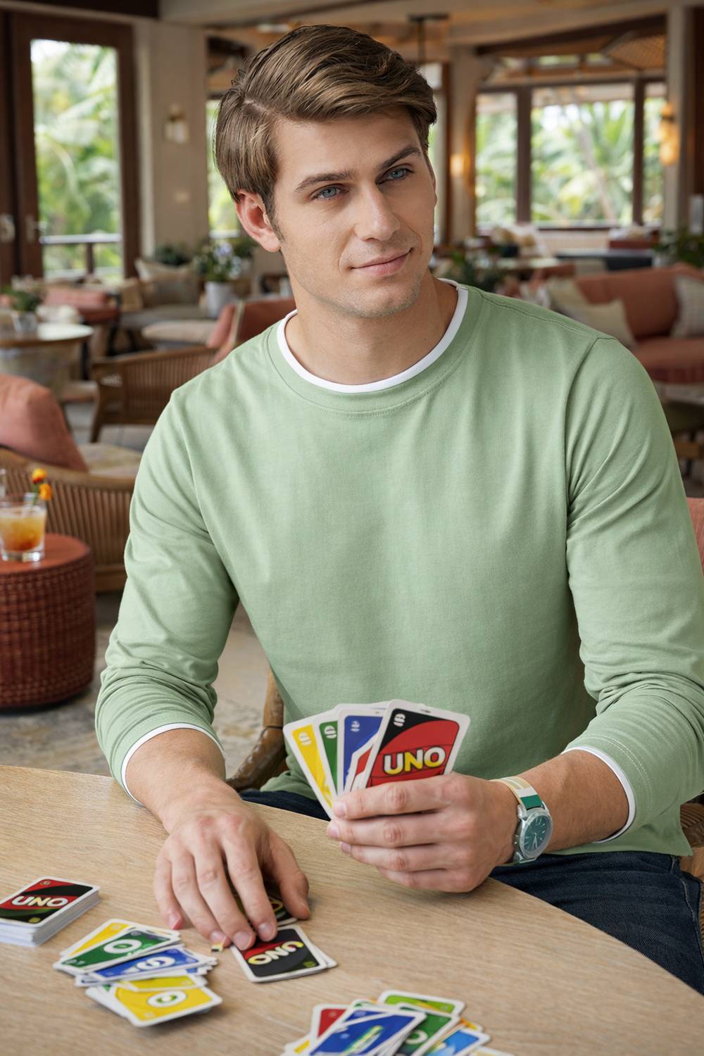 THE DRY STATE Men Solid Round Neck Pure Cotton Light Green T-Shir