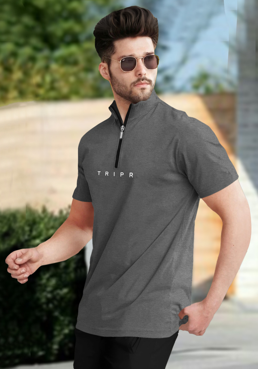 Image of TRIPR Solid Men Henley Neck Grey T-Shirt