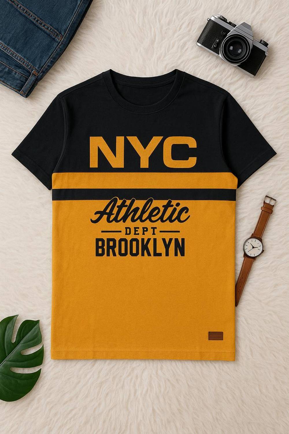 Austivo Printed Men Round Neck Yellow T-Shirt