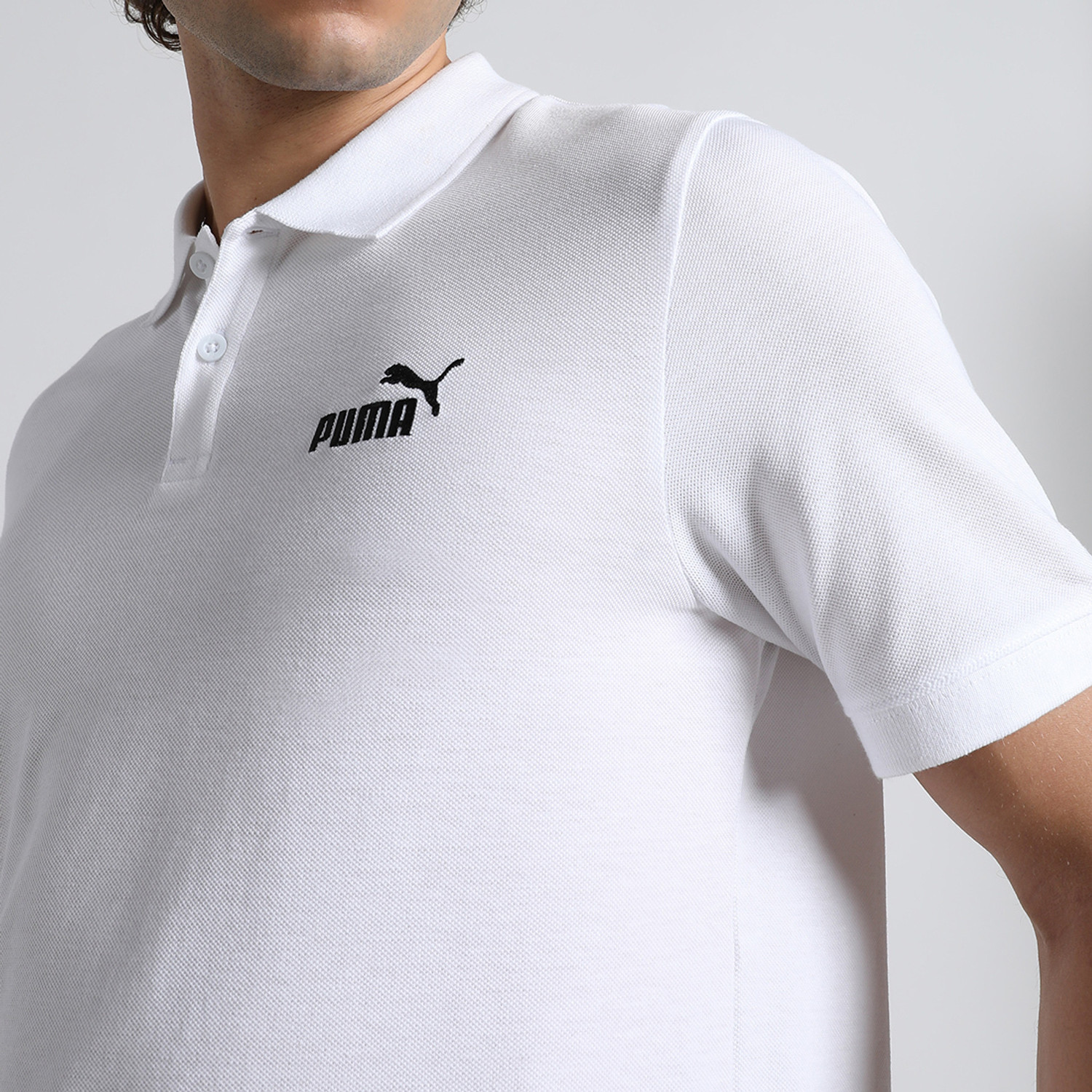 Image of PUMA Printed Men Polo Neck White T-Shirt